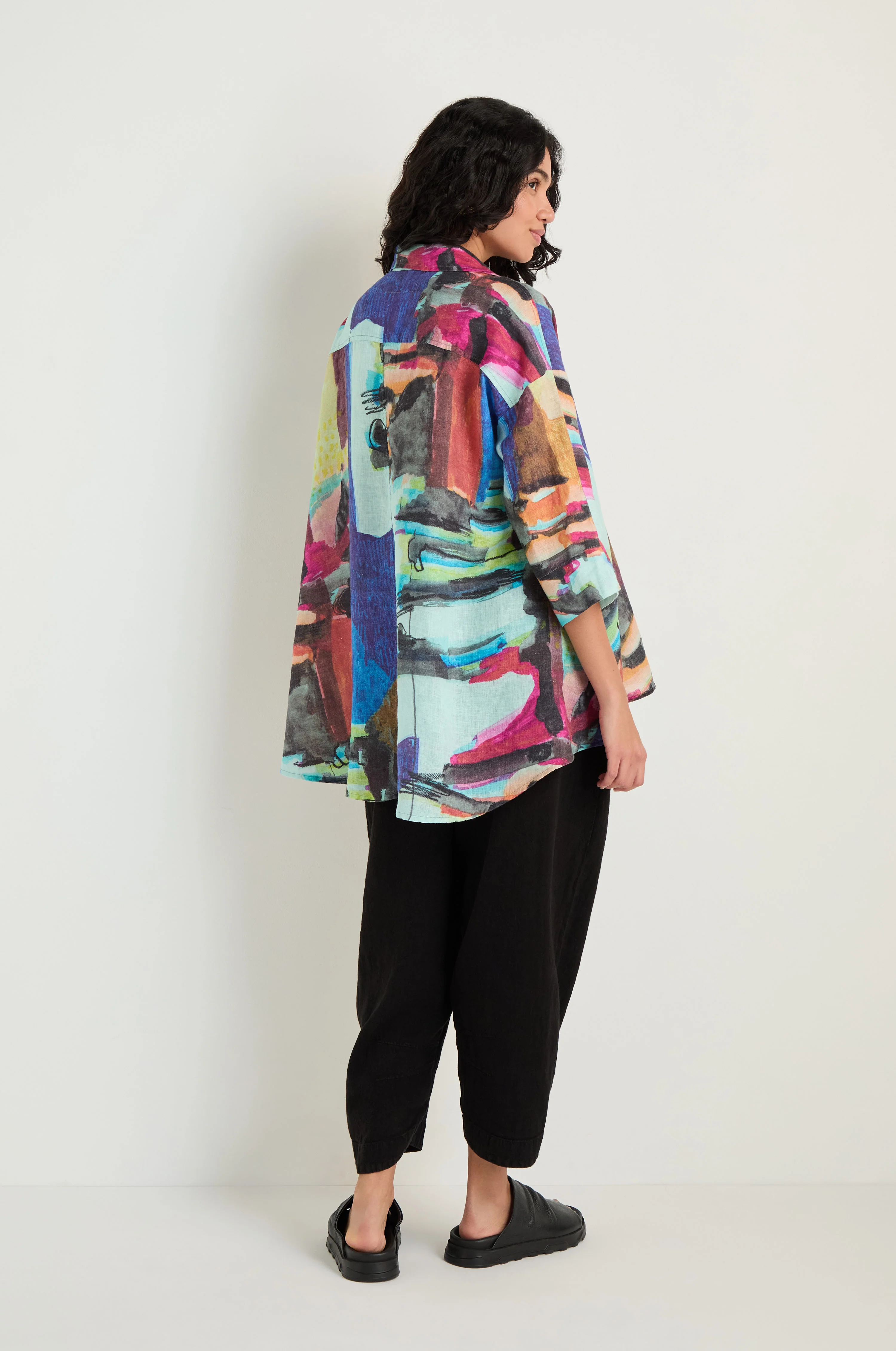 Abstract Print Flared Shirt - Image 4