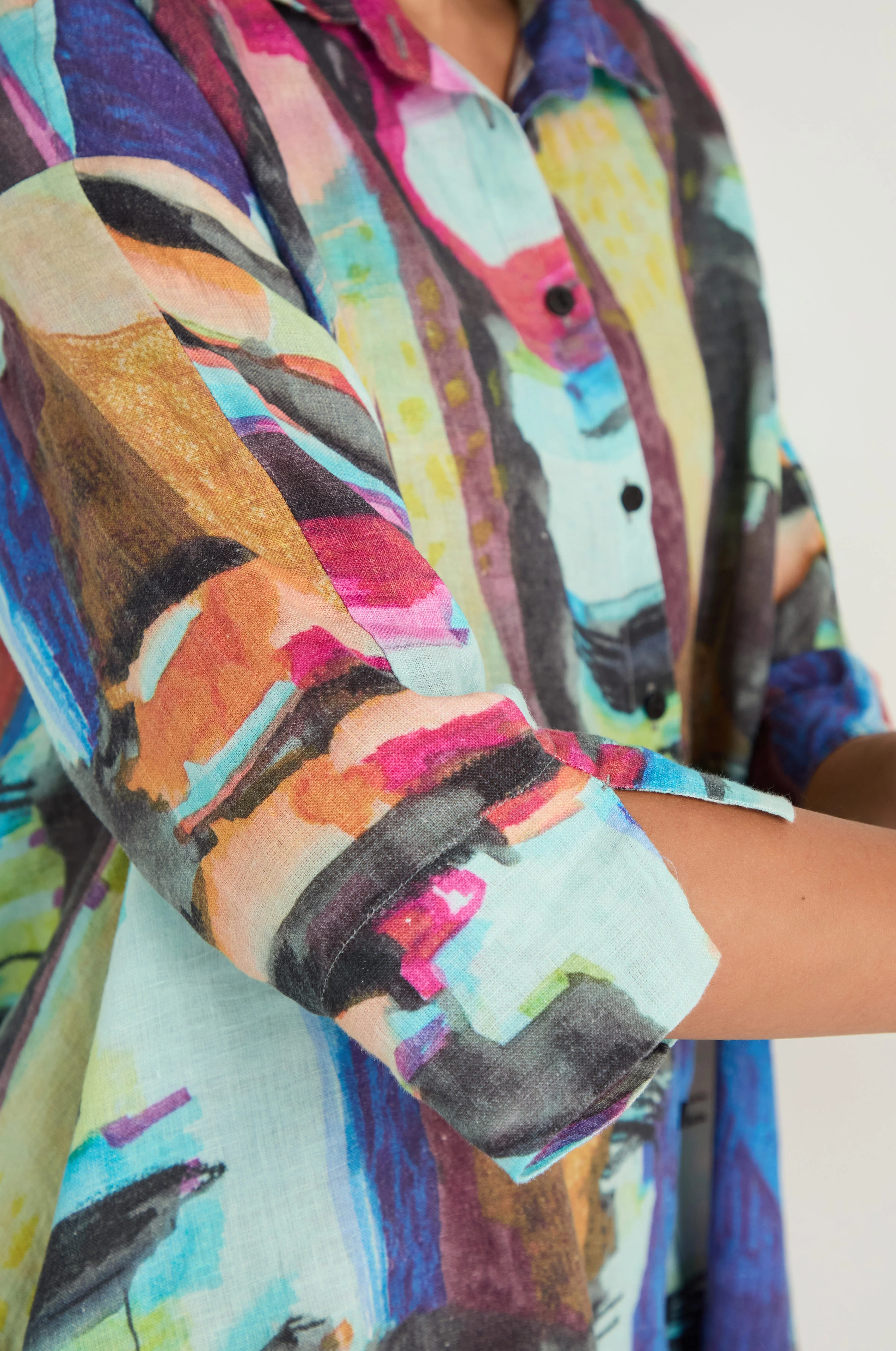 Abstract Print Flared Shirt - Image 5