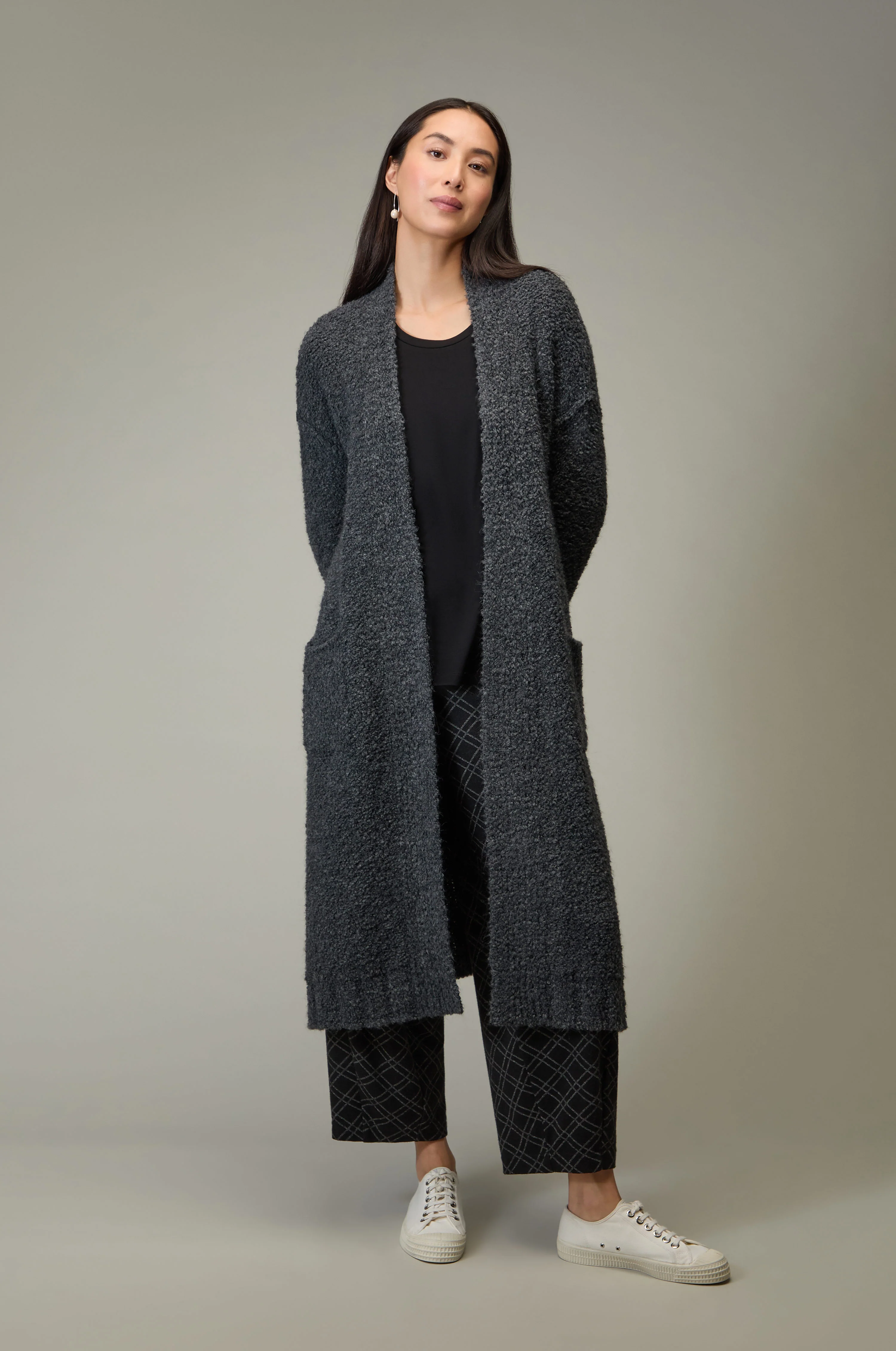 Boucle Knit Long Charcoal Cardi - Image 6