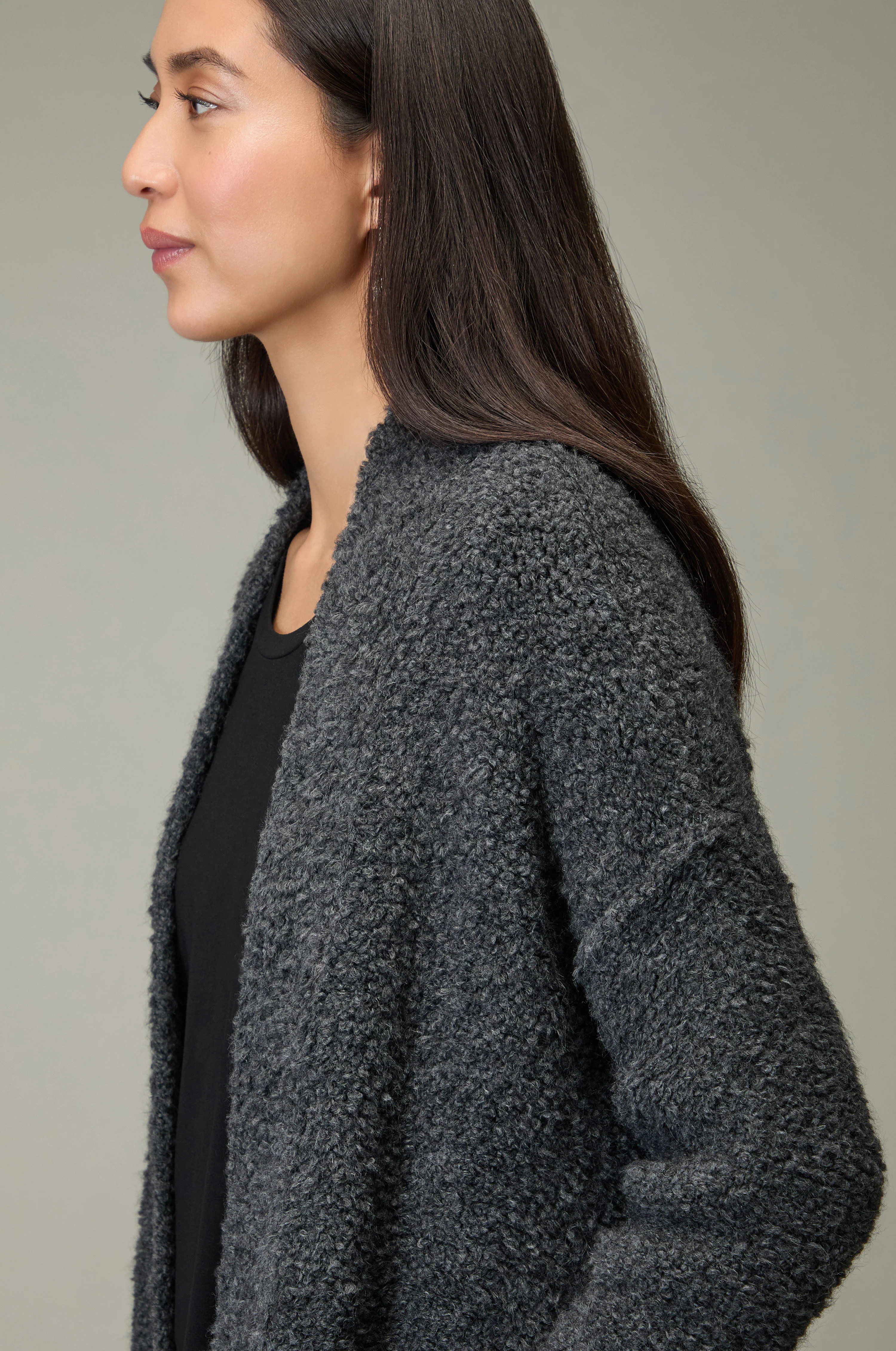Boucle Knit Long Charcoal Cardi - Image 7
