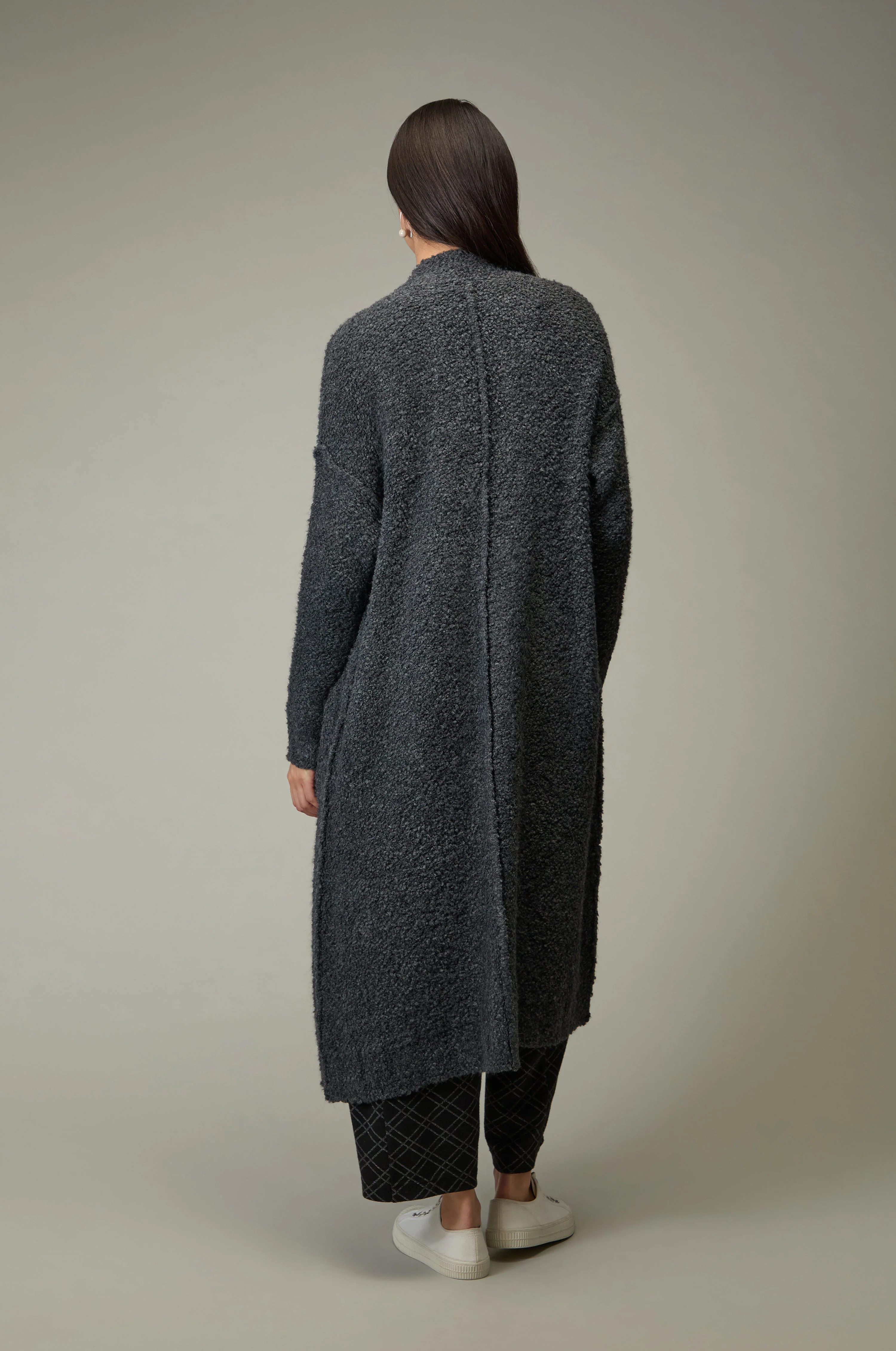 Boucle Knit Long Charcoal Cardi - Image 8