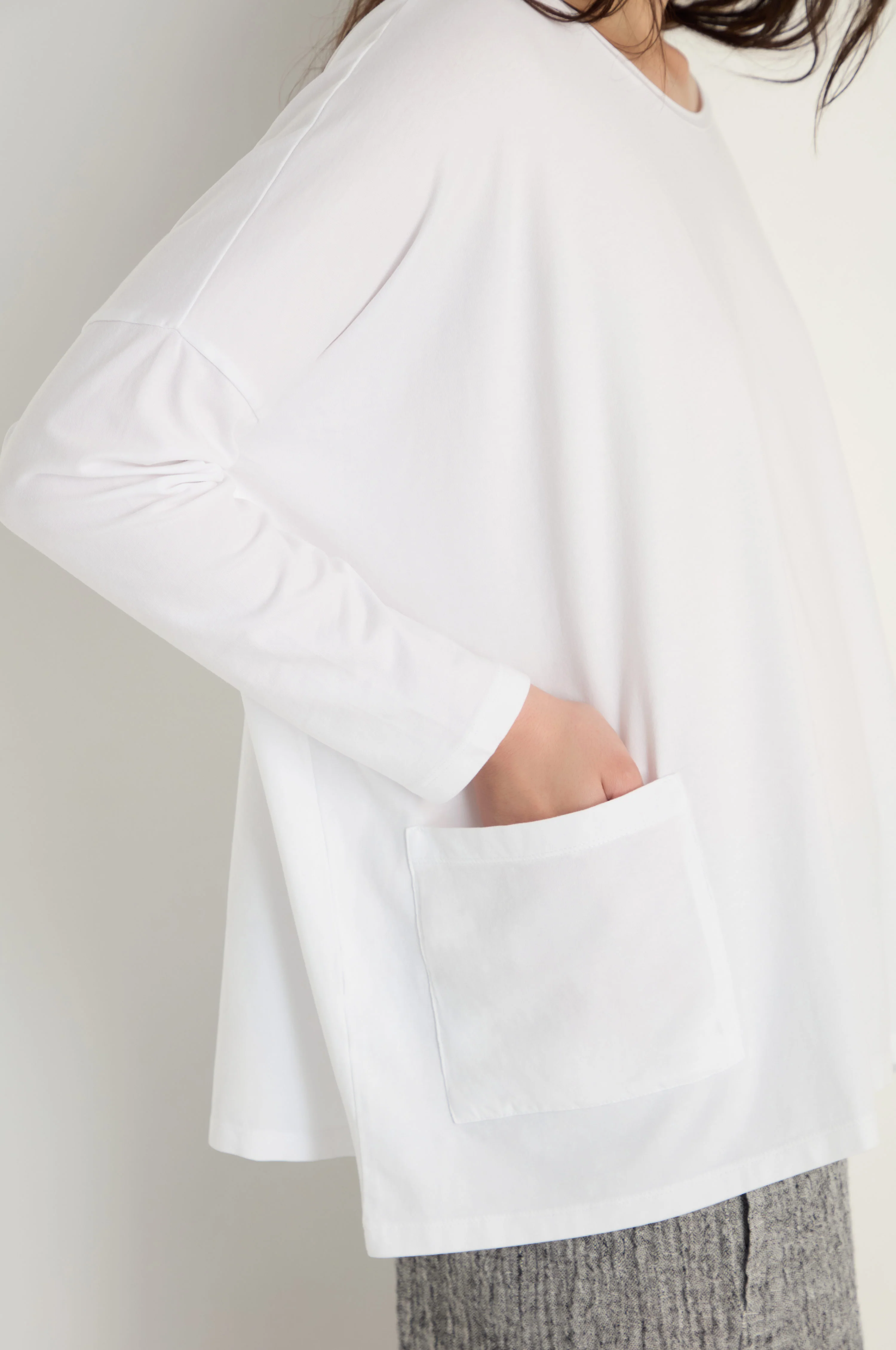 Cotton Jersey White Boxy Pocket Top - Image 3