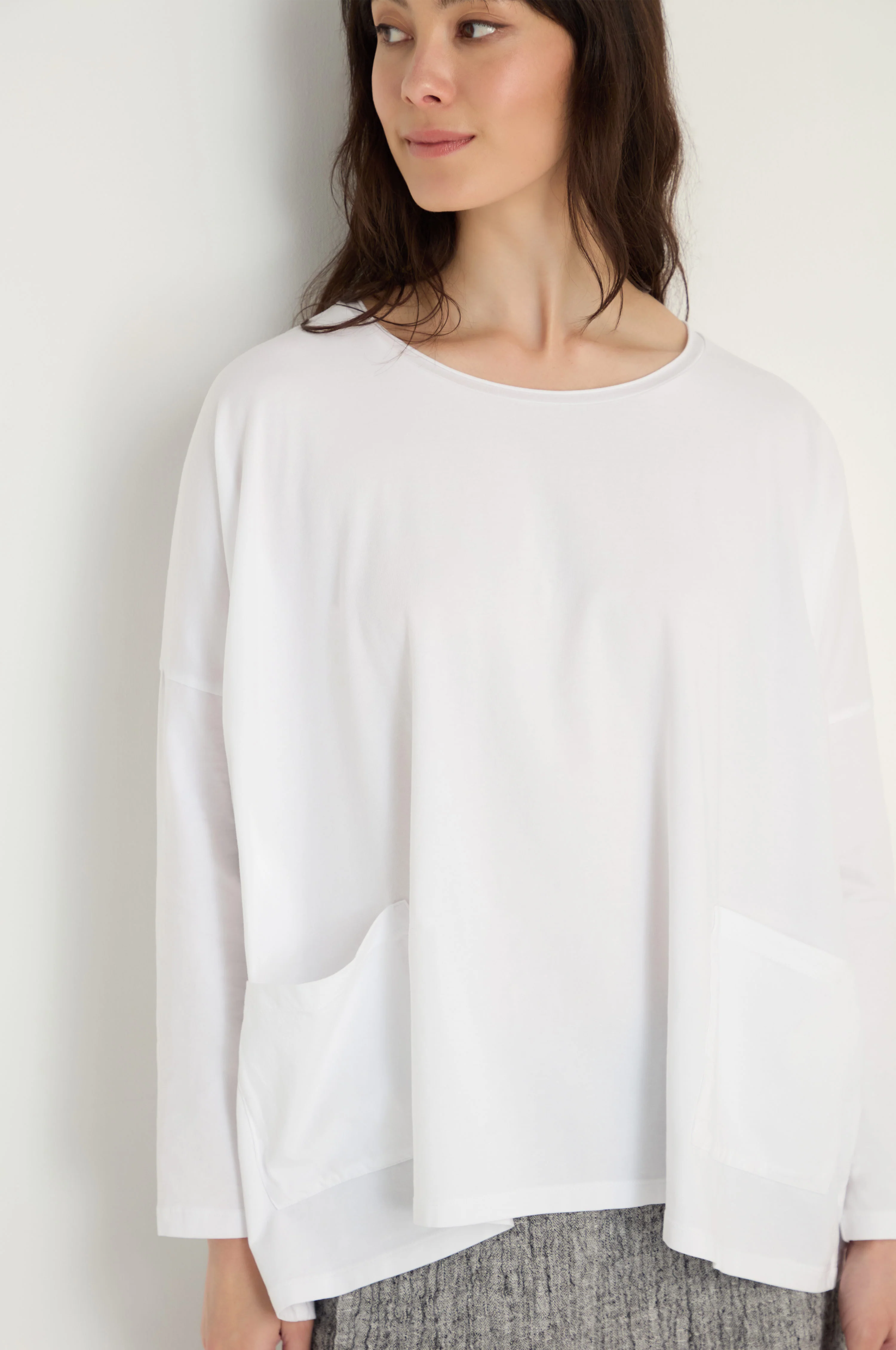 Cotton Jersey White Boxy Pocket Top - Image 5