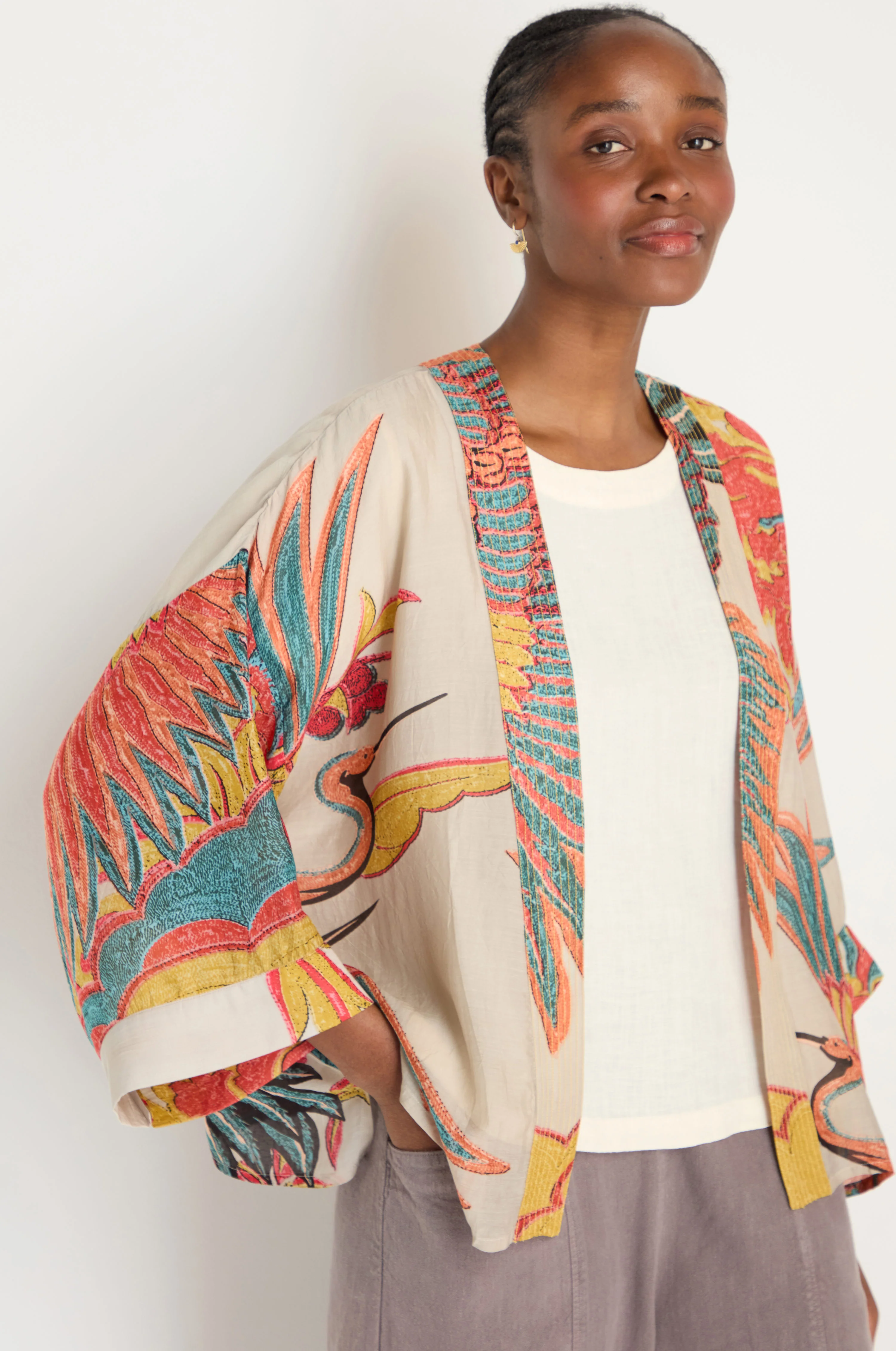 Crane Stone Print Kimono - Image 3