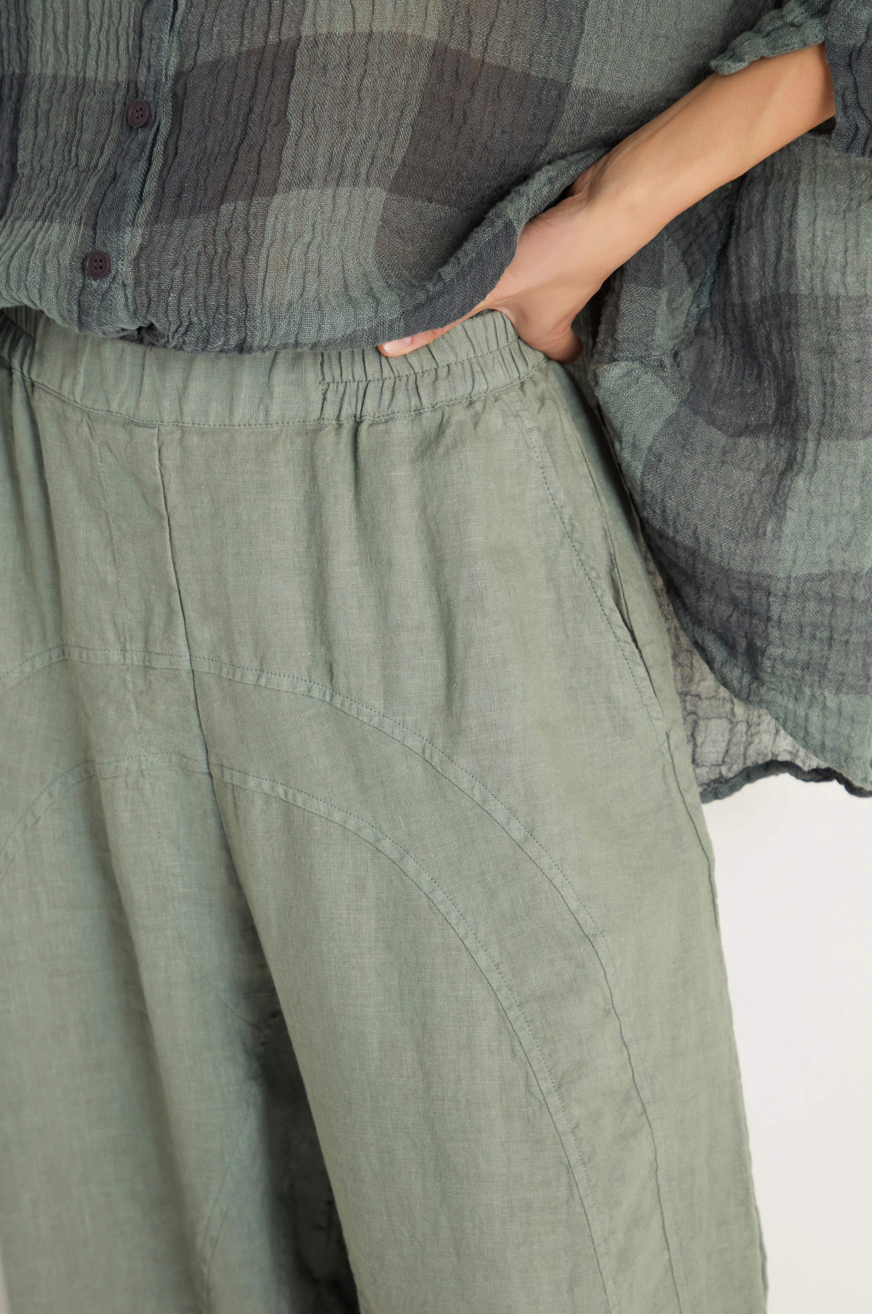 Curved Seam Linen Trousers - Image 10
