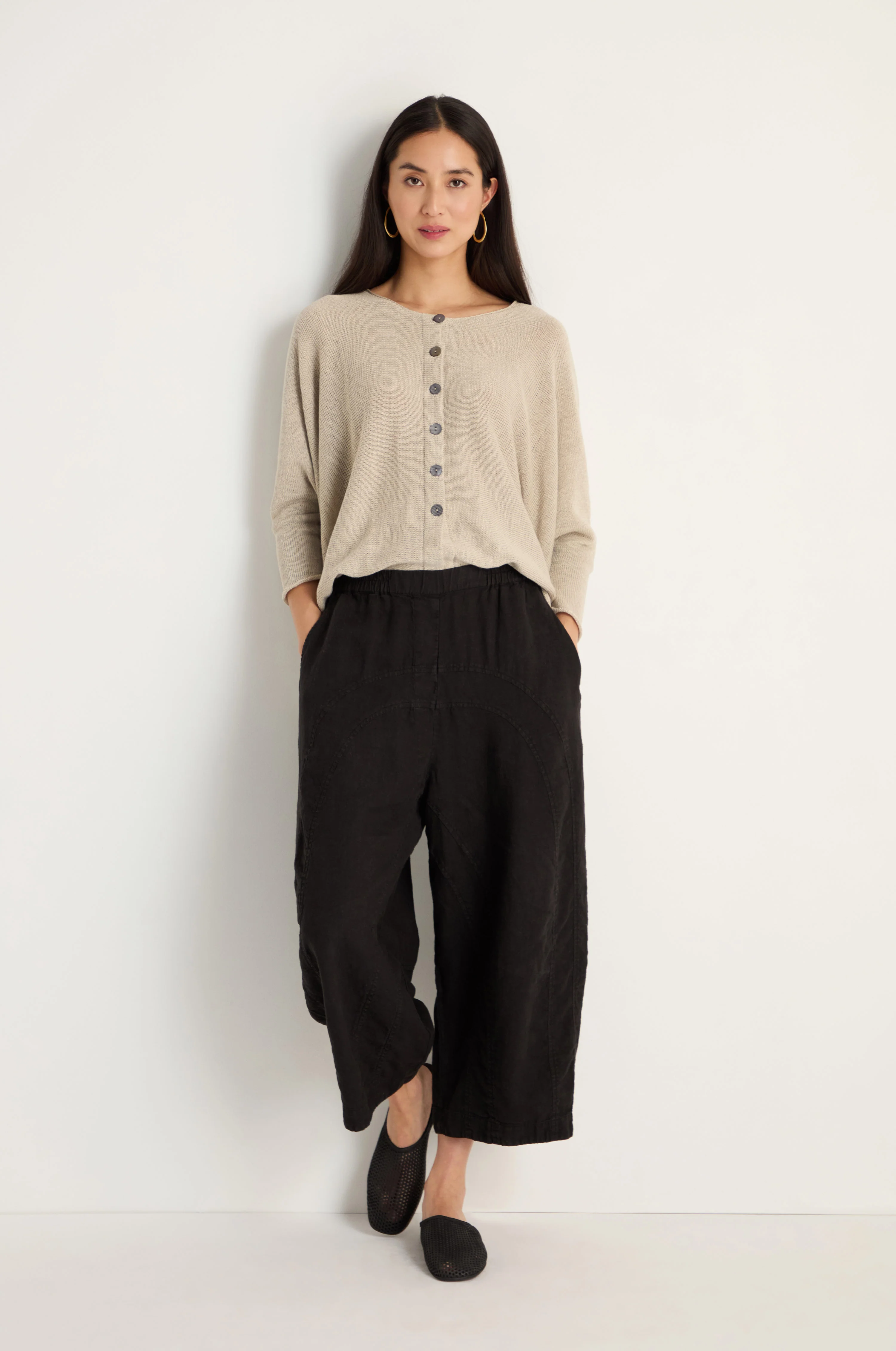 Curved Seam Linen Trousers - Image 3