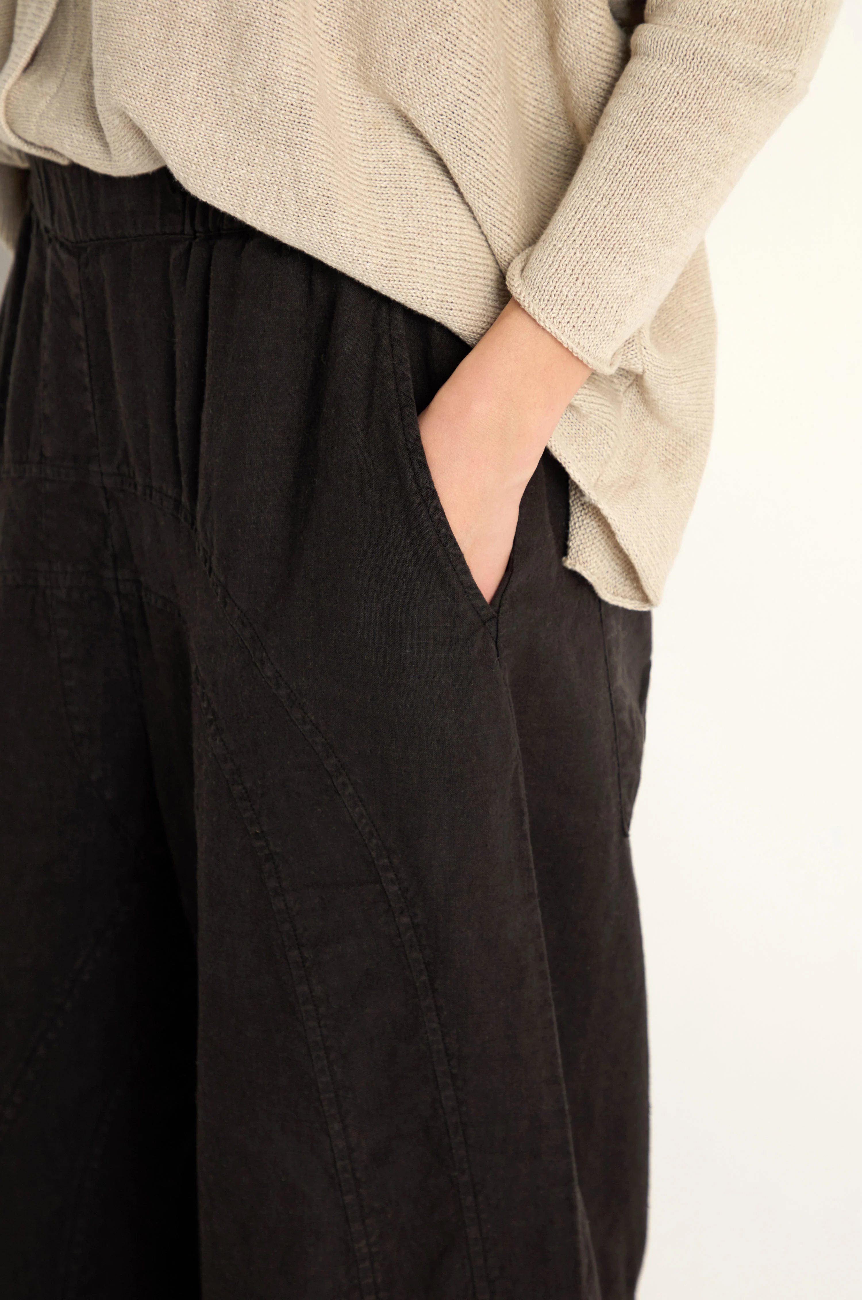 Curved Seam Linen Trousers - Image 7