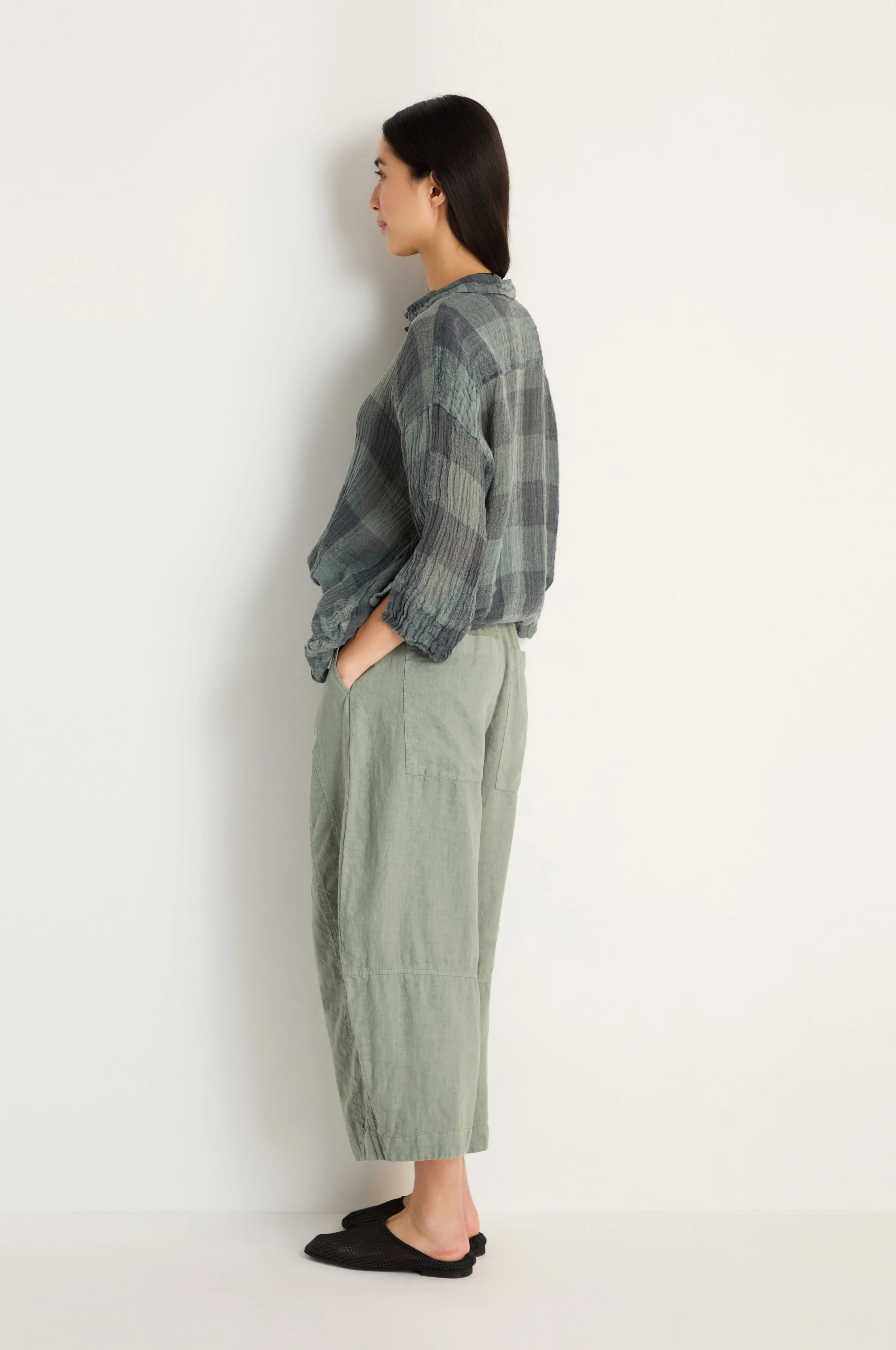 Curved Seam Linen Trousers - Image 9