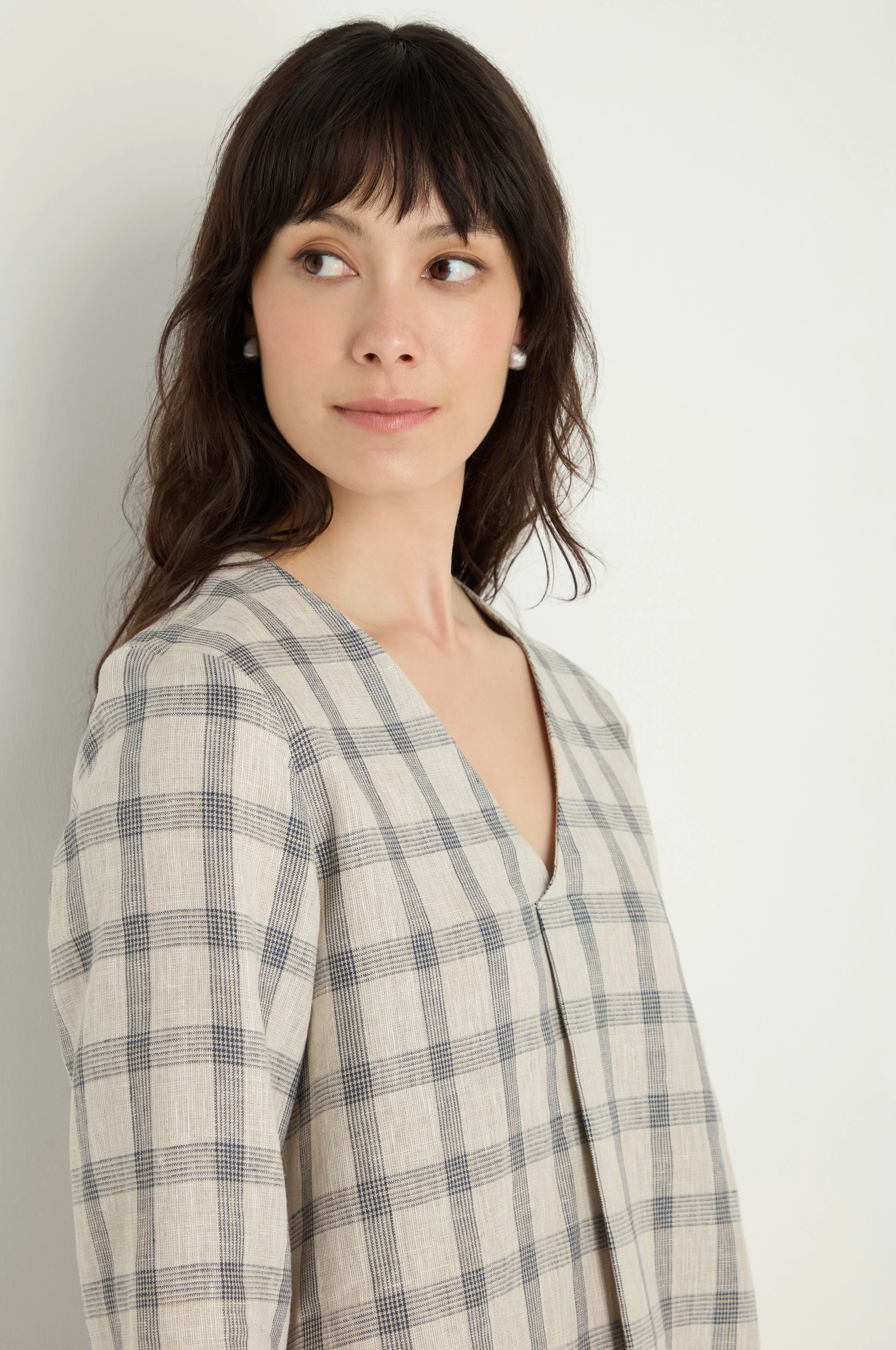 Grid Check Linen Top - Image 3