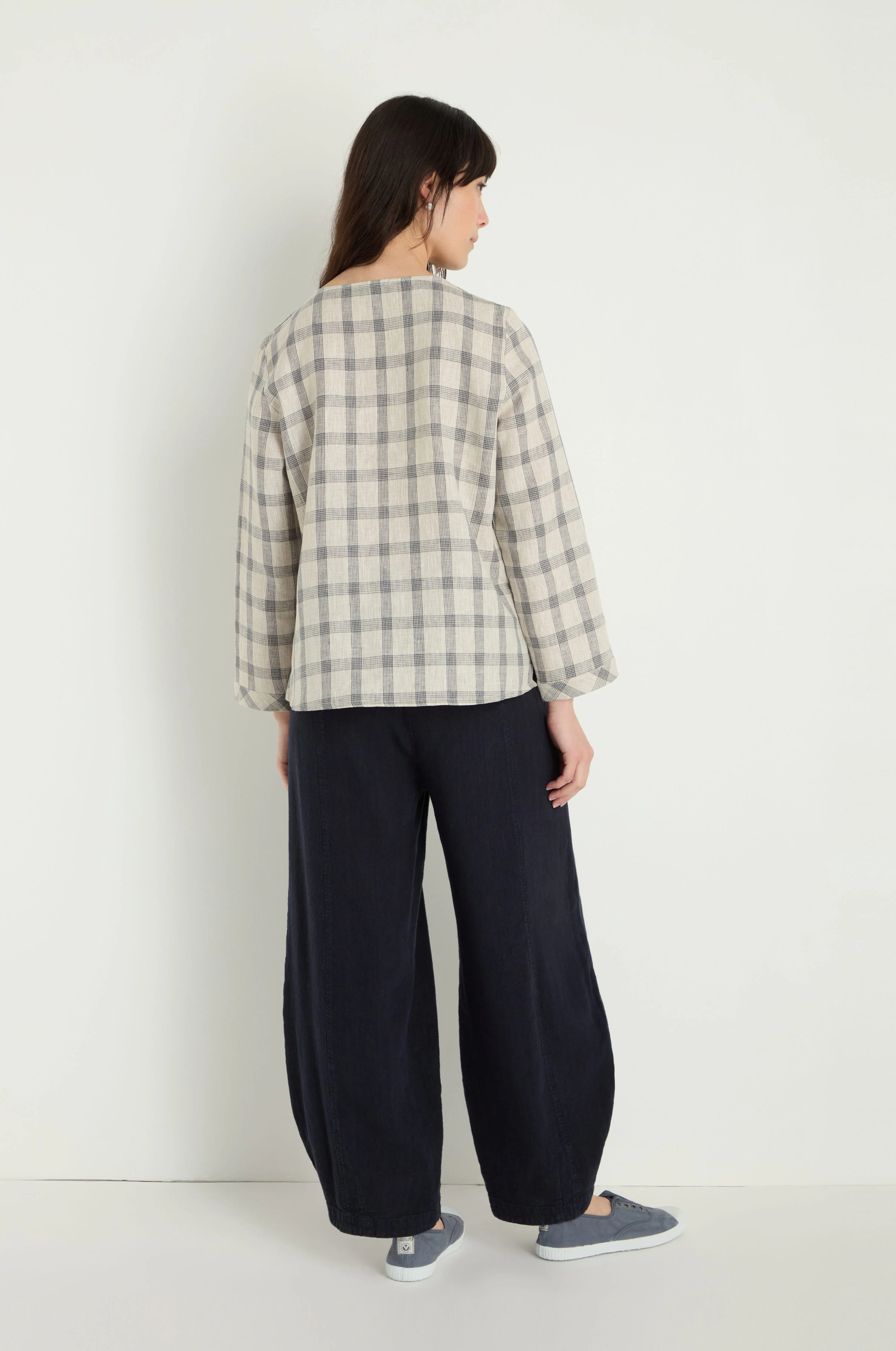 Grid Check Linen Top - Image 4