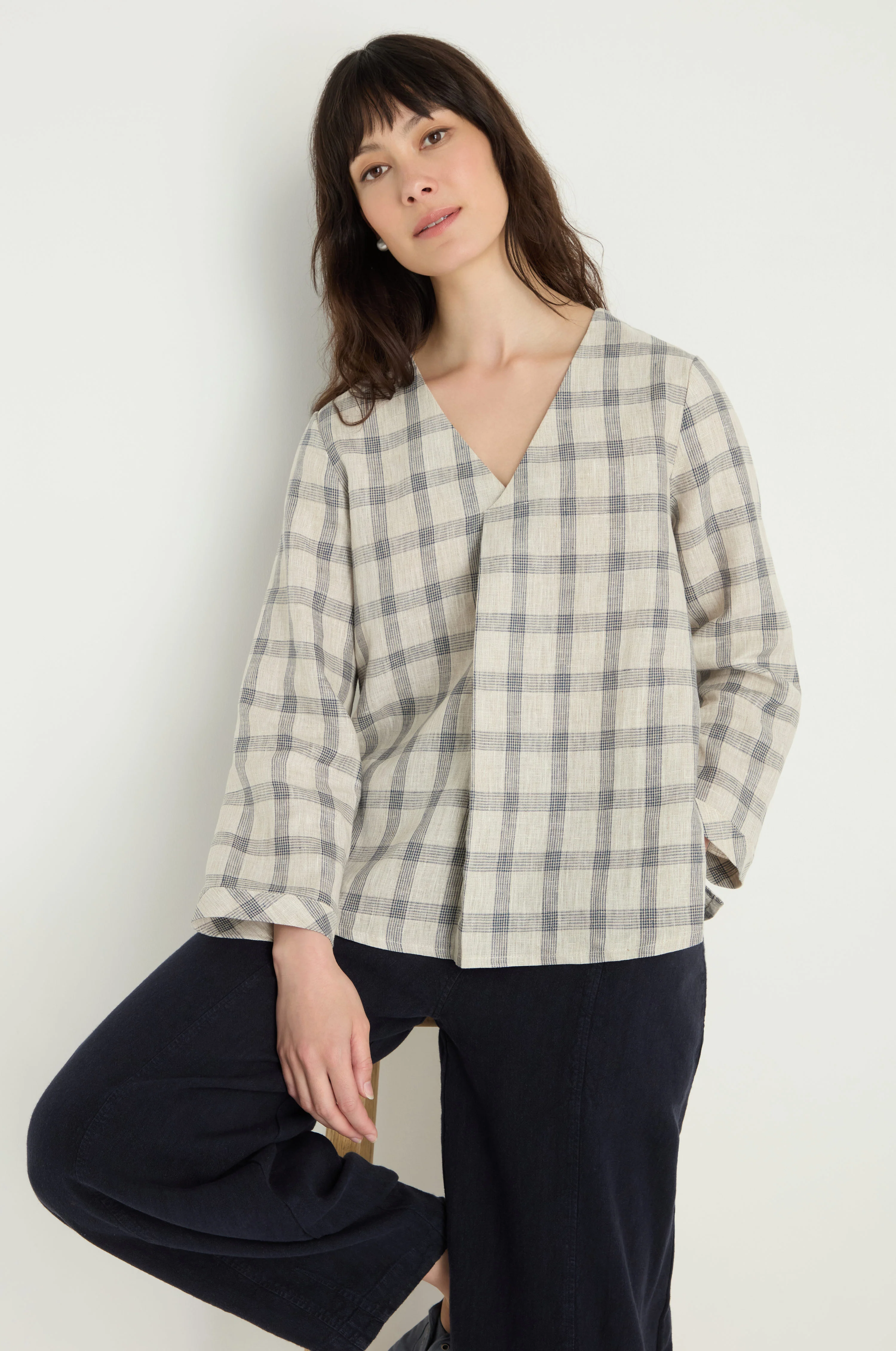 Grid Check Linen Top - Image 5
