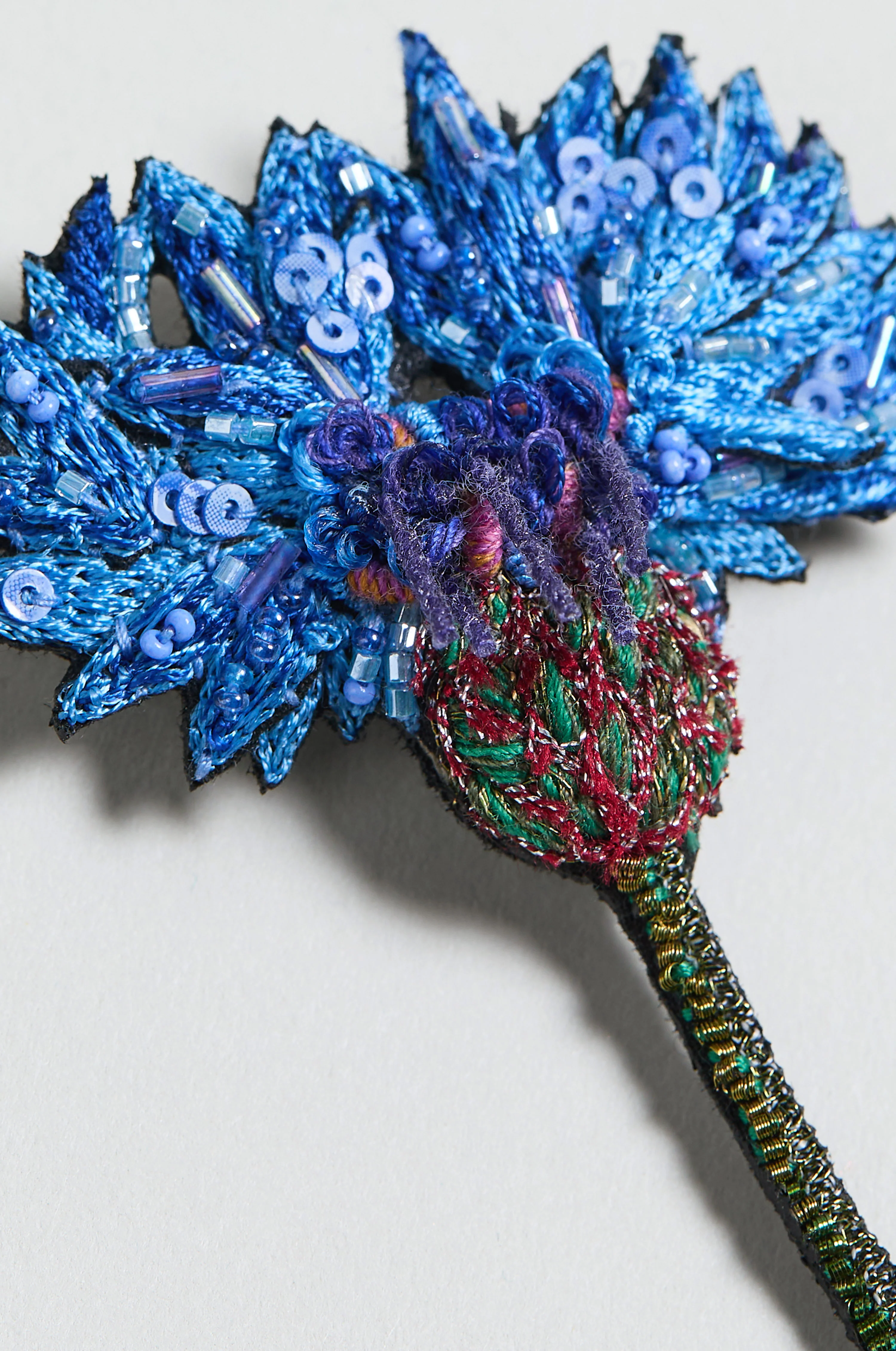 Hand Embroidered Blue Cornflower Brooch - Image 3