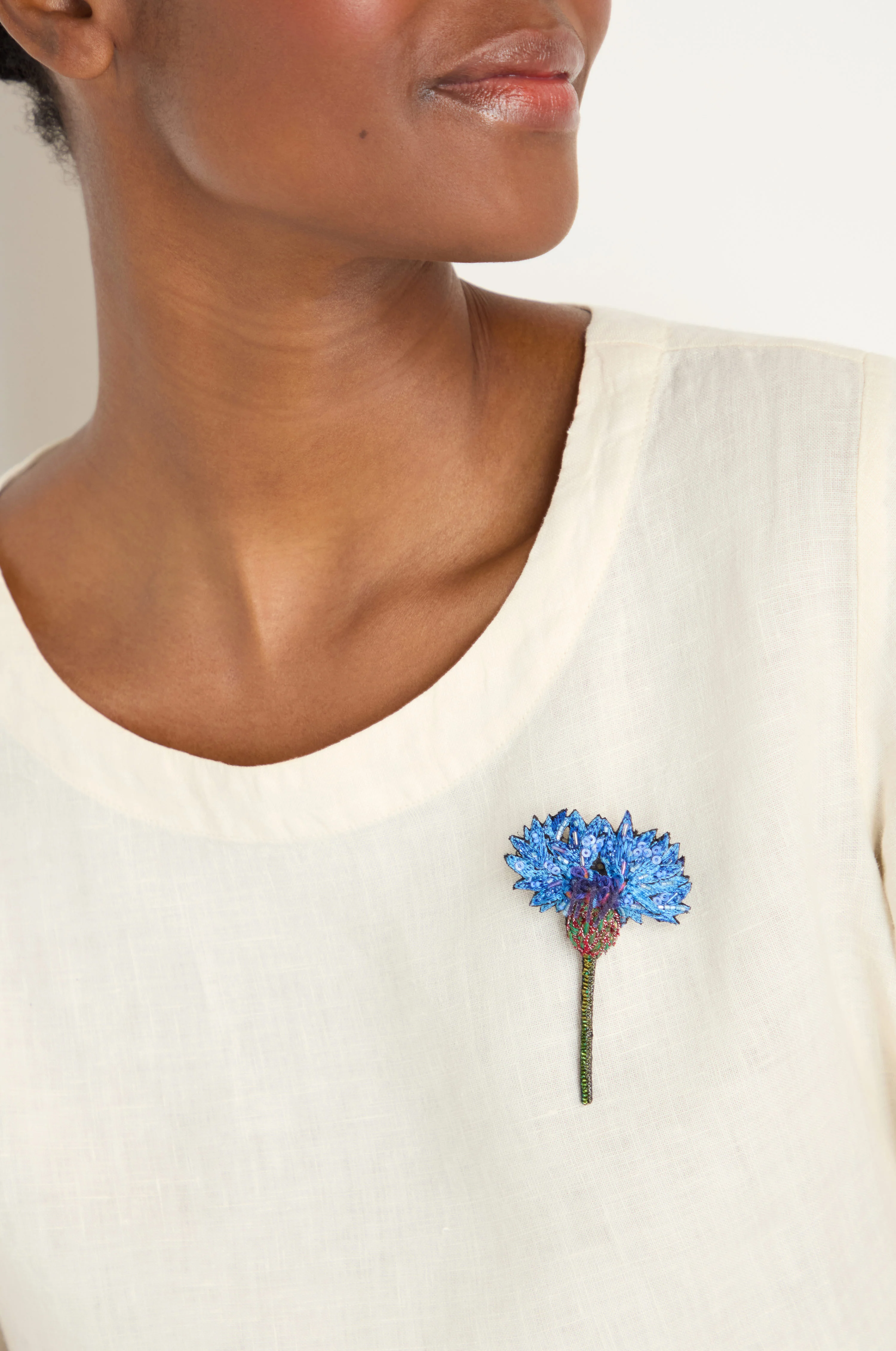 Hand Embroidered Blue Cornflower Brooch - Image 4