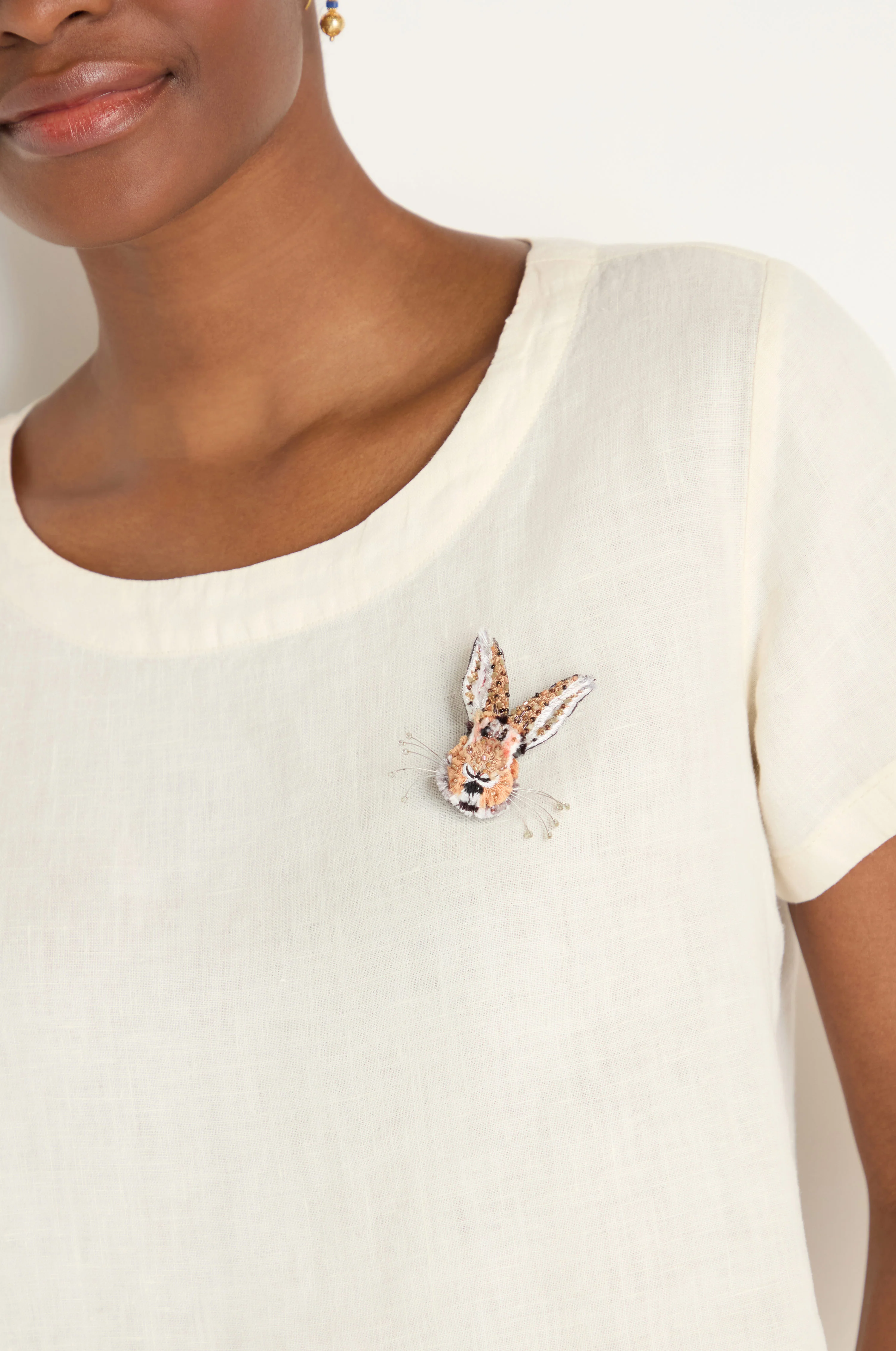 Hand Embroidered Bunny Rabbit Brooch - Image 4