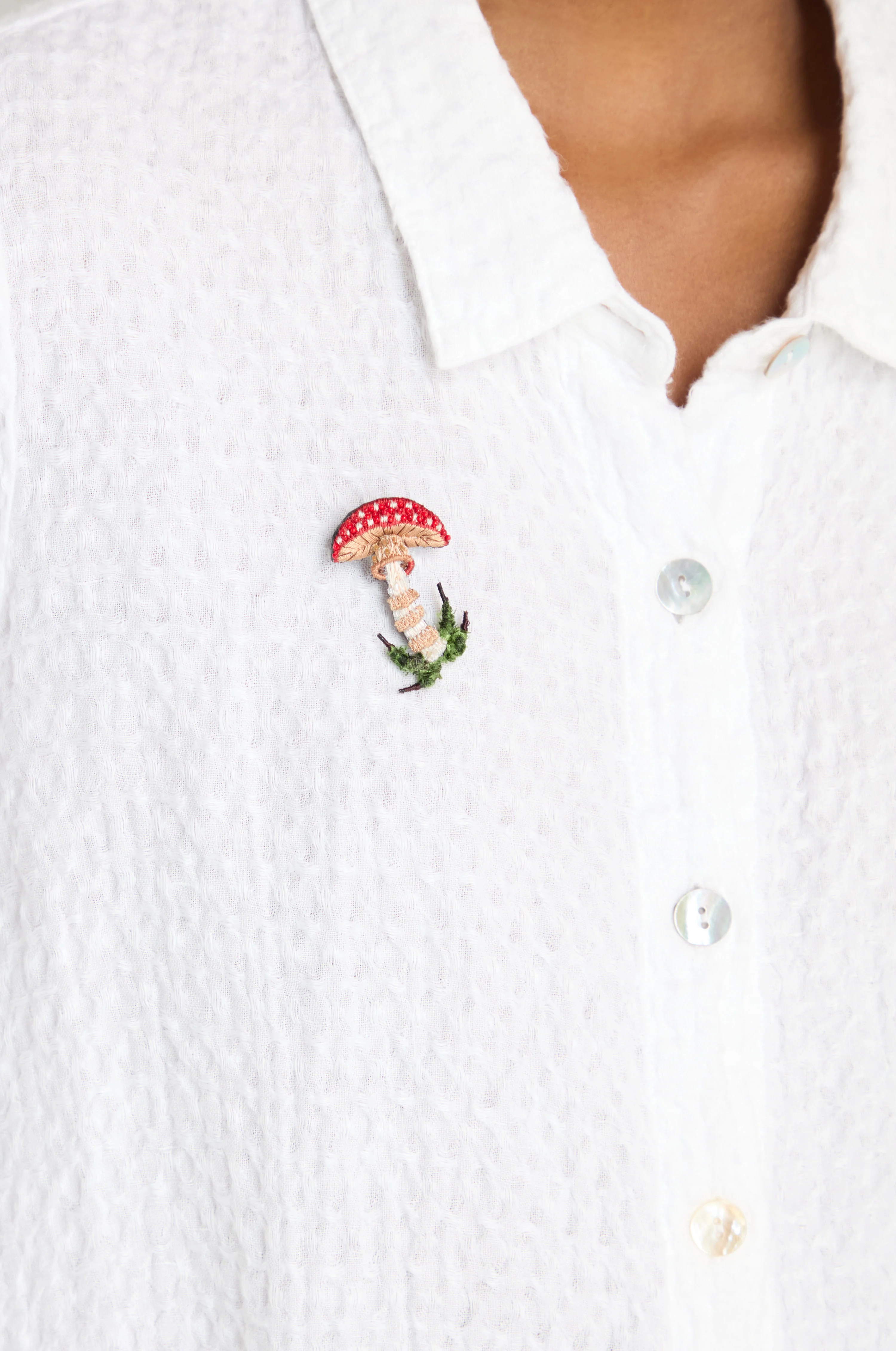 Hand Embroidered Fly Mushroom Brooch - Image 4
