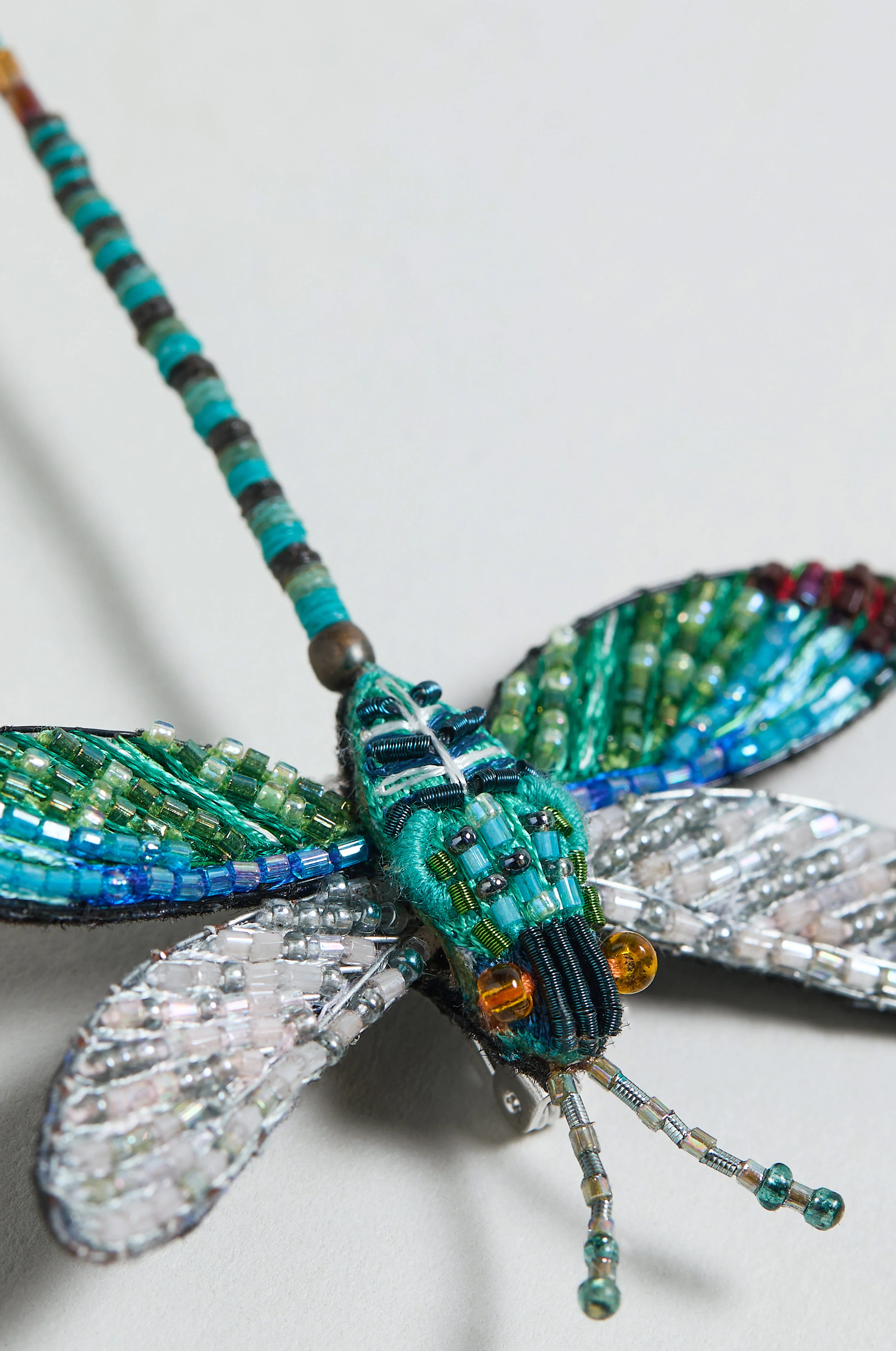 Hand Embroidered Oriental Greenwing Dragonfly Brooch - Image 3