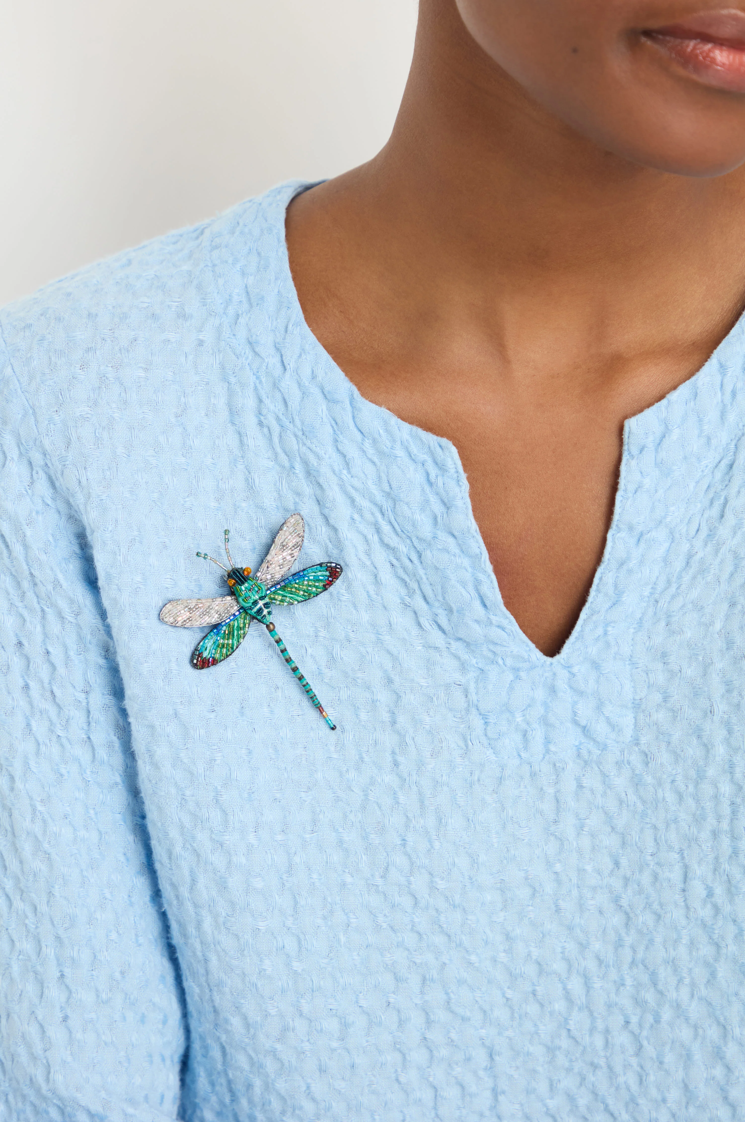 Hand Embroidered Oriental Greenwing Dragonfly Brooch - Image 4