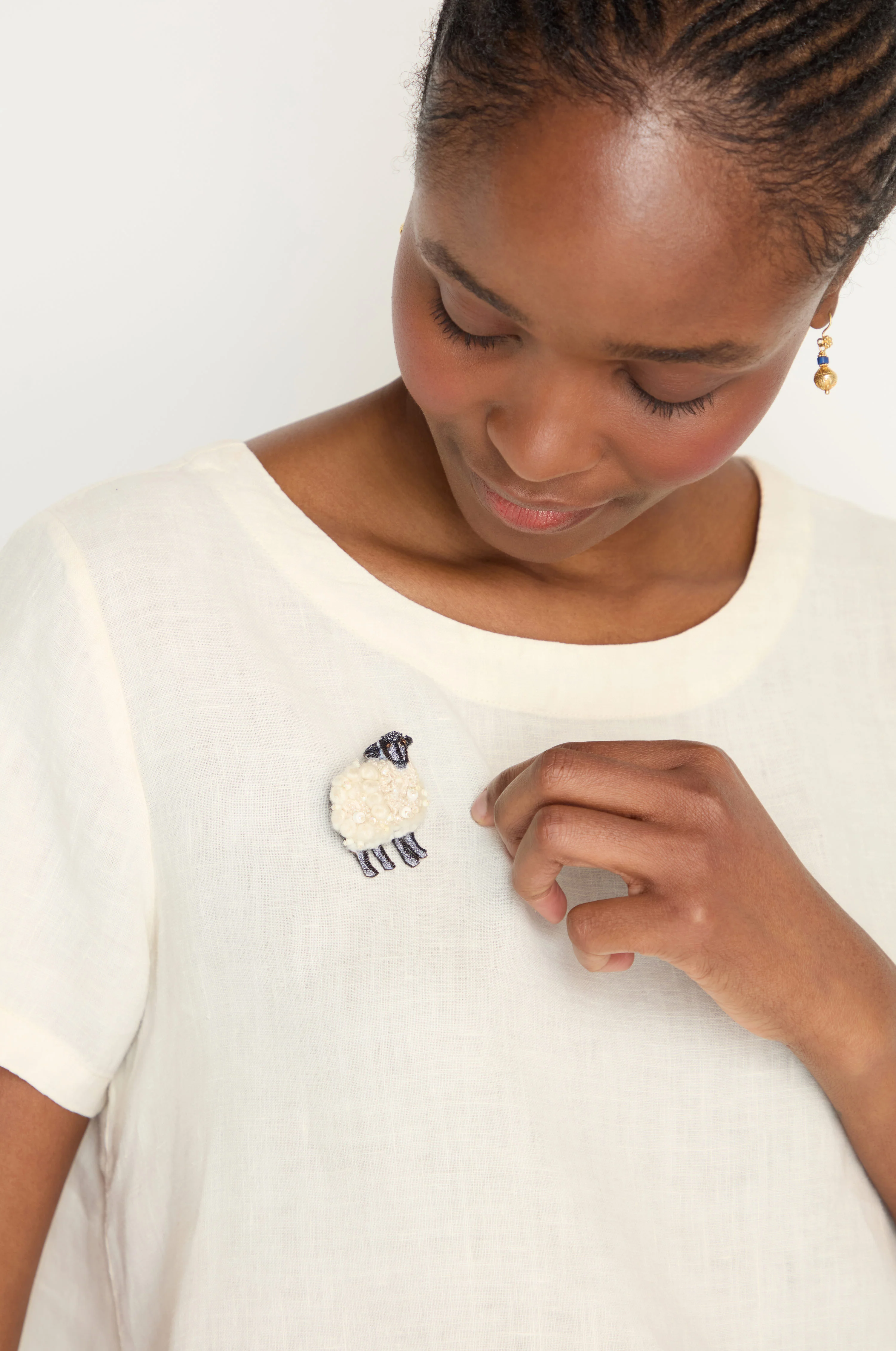 Hand Embroidered Sheep Brooch - Image 4