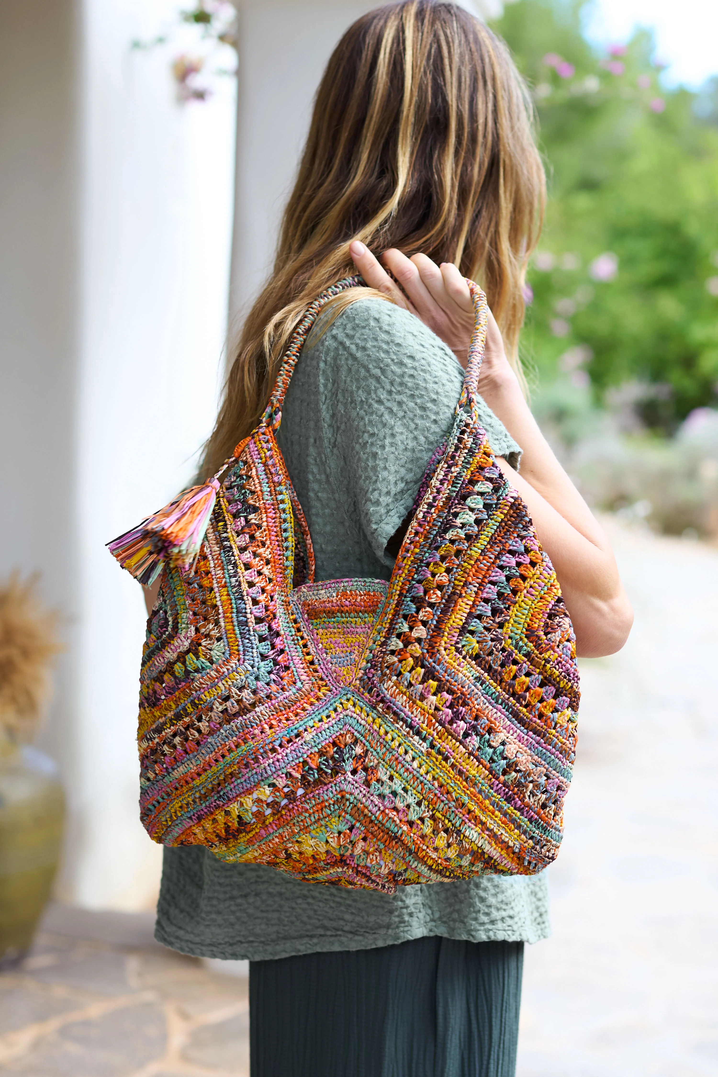 Handwoven Bohemian Raffia Bag - Image 4