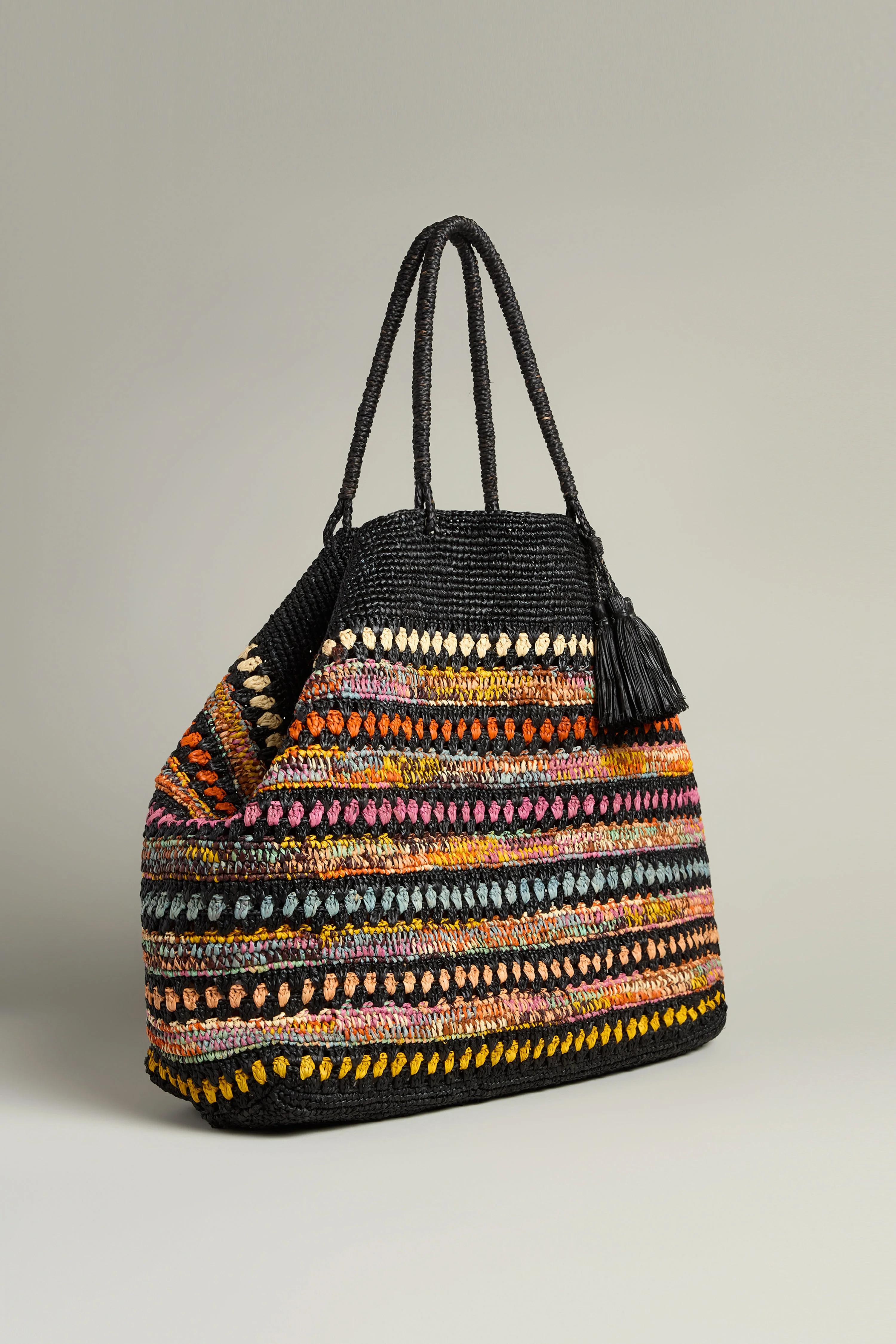 Handwoven Crochet Stripe Raffia Bag - Image 3