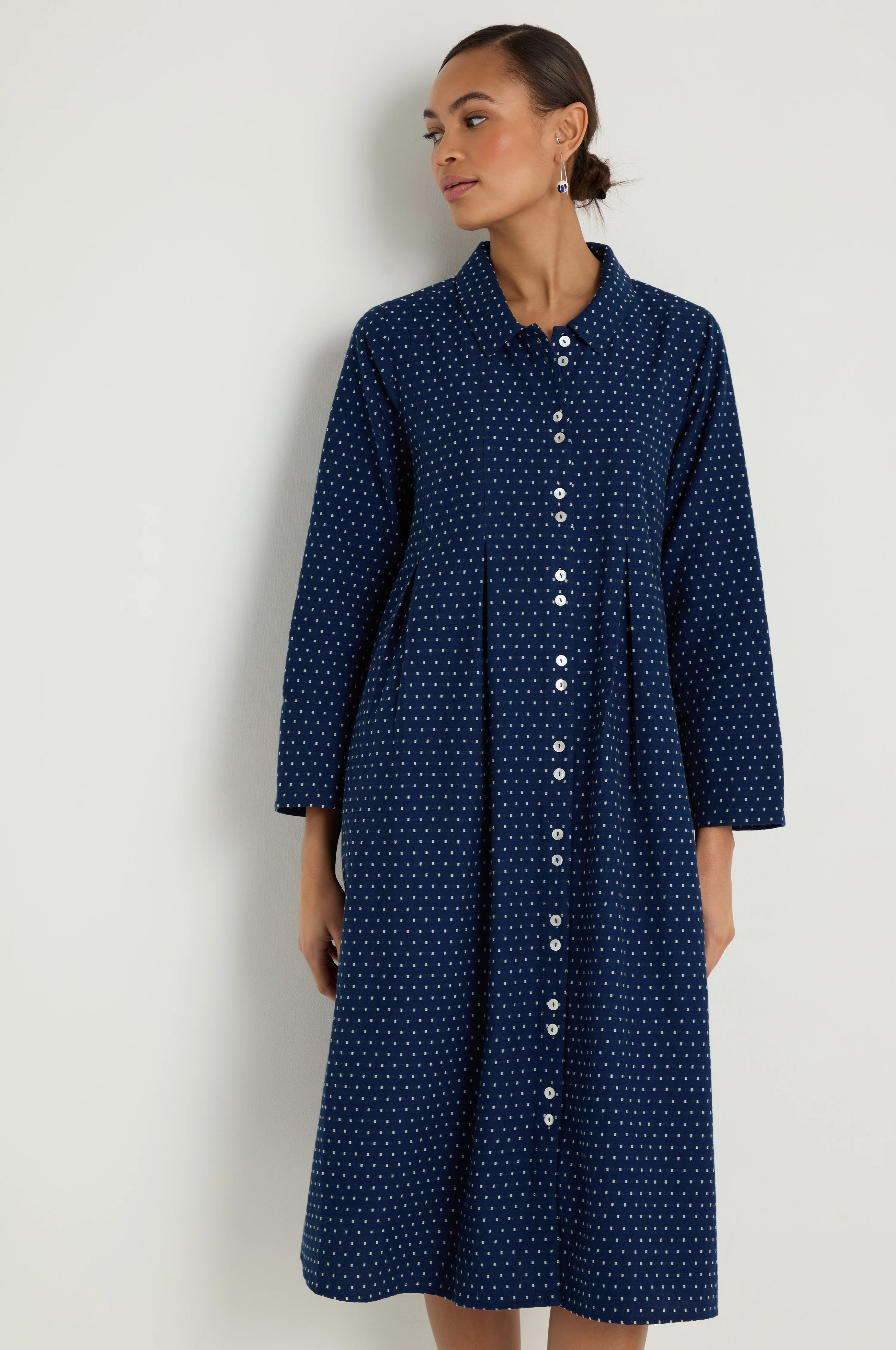 Indigo Spot Cotton Shirt Dress - Image 3