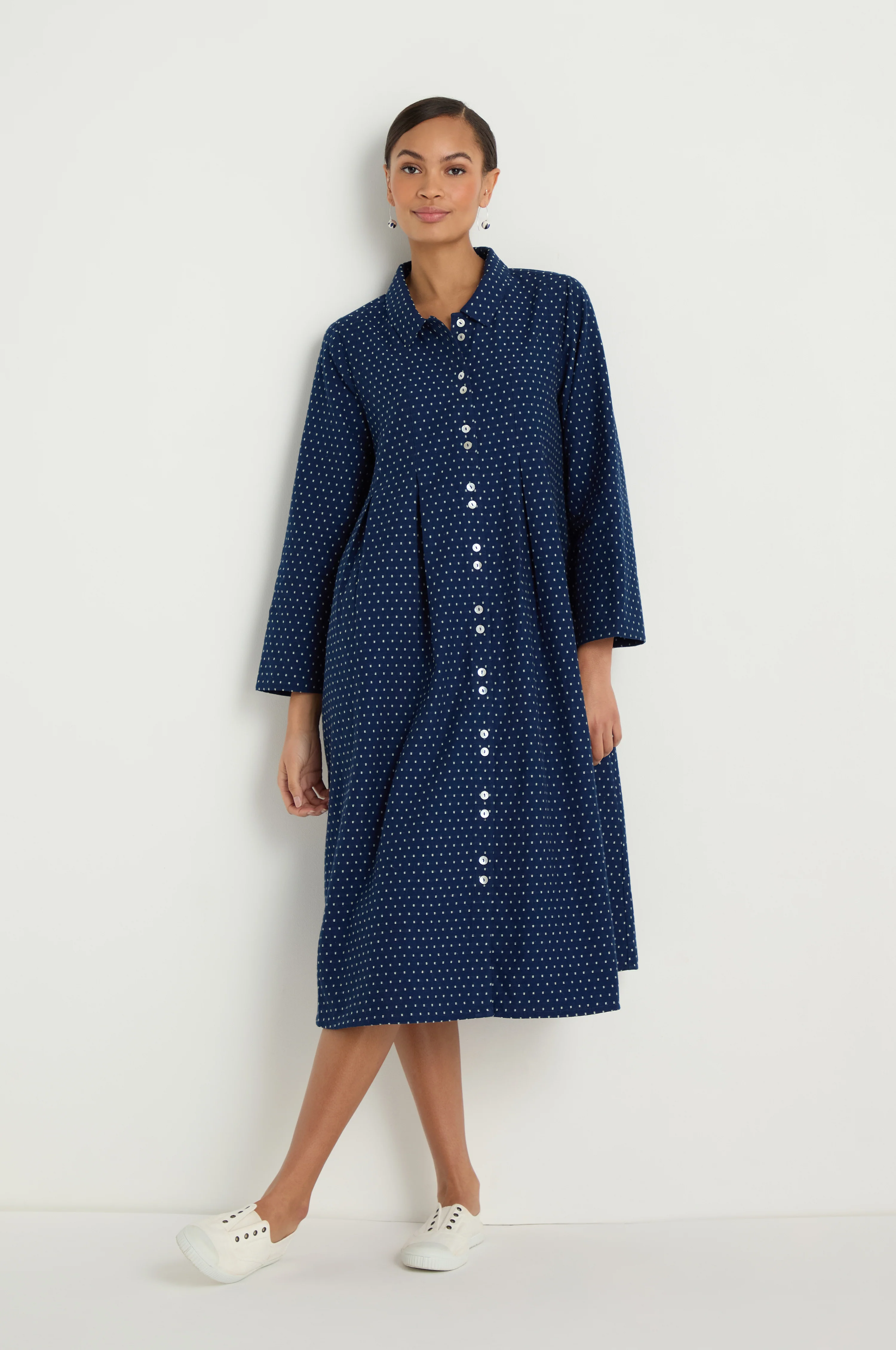 Indigo Spot Cotton Shirt Dress - Image 6
