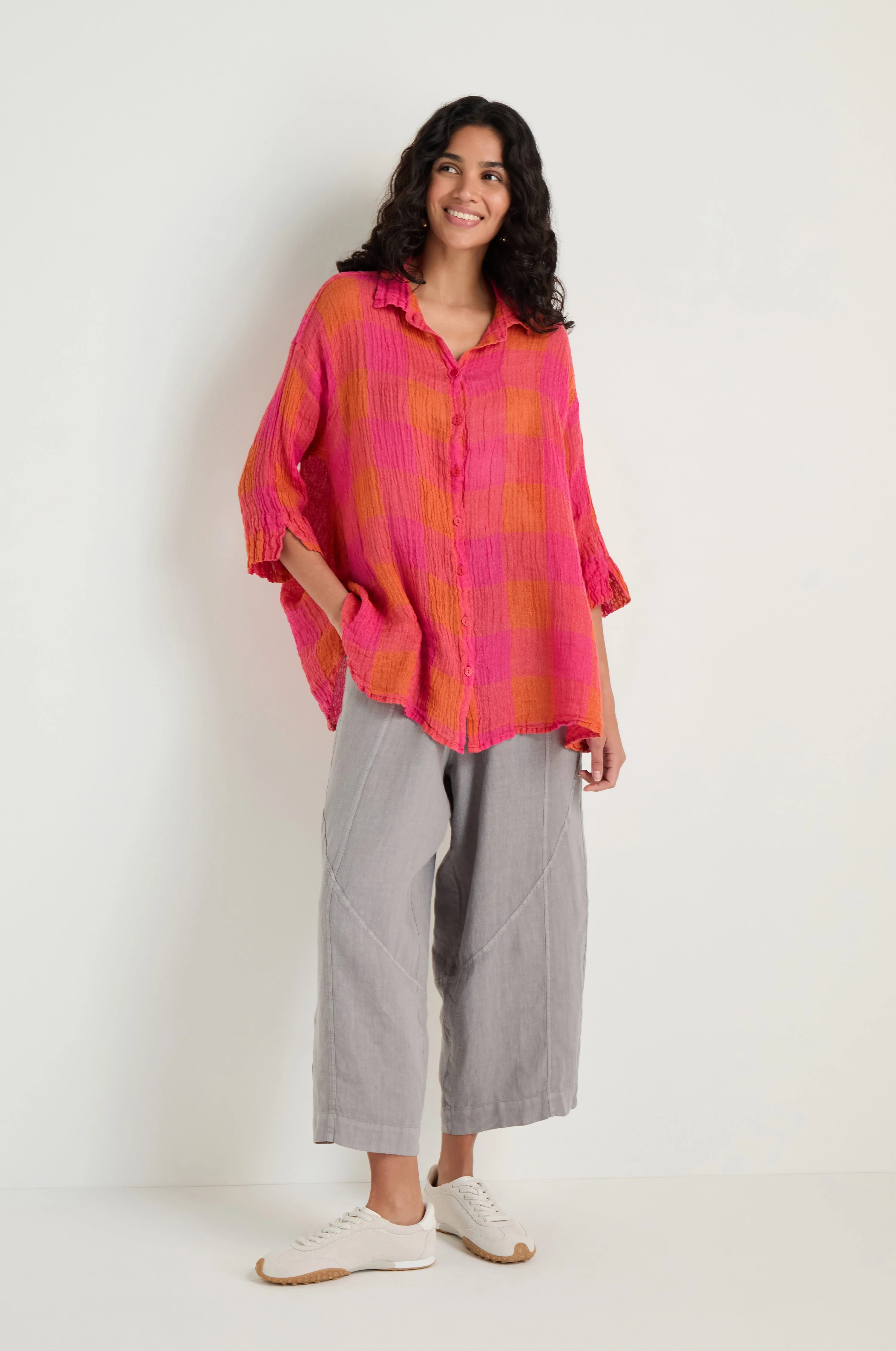 Large Check Linen Swing Shirt - Image 3