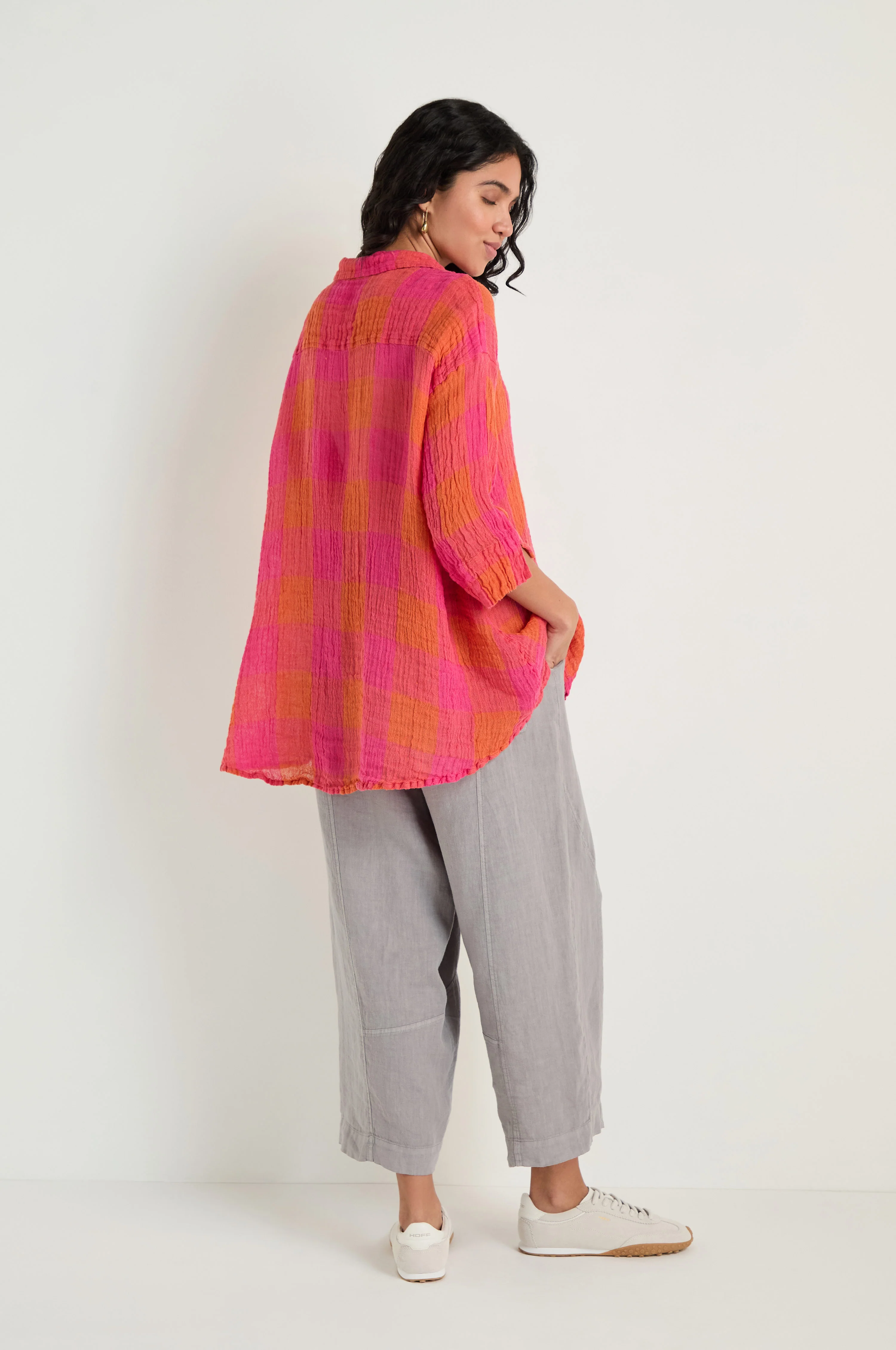 Large Check Linen Swing Shirt - Image 4