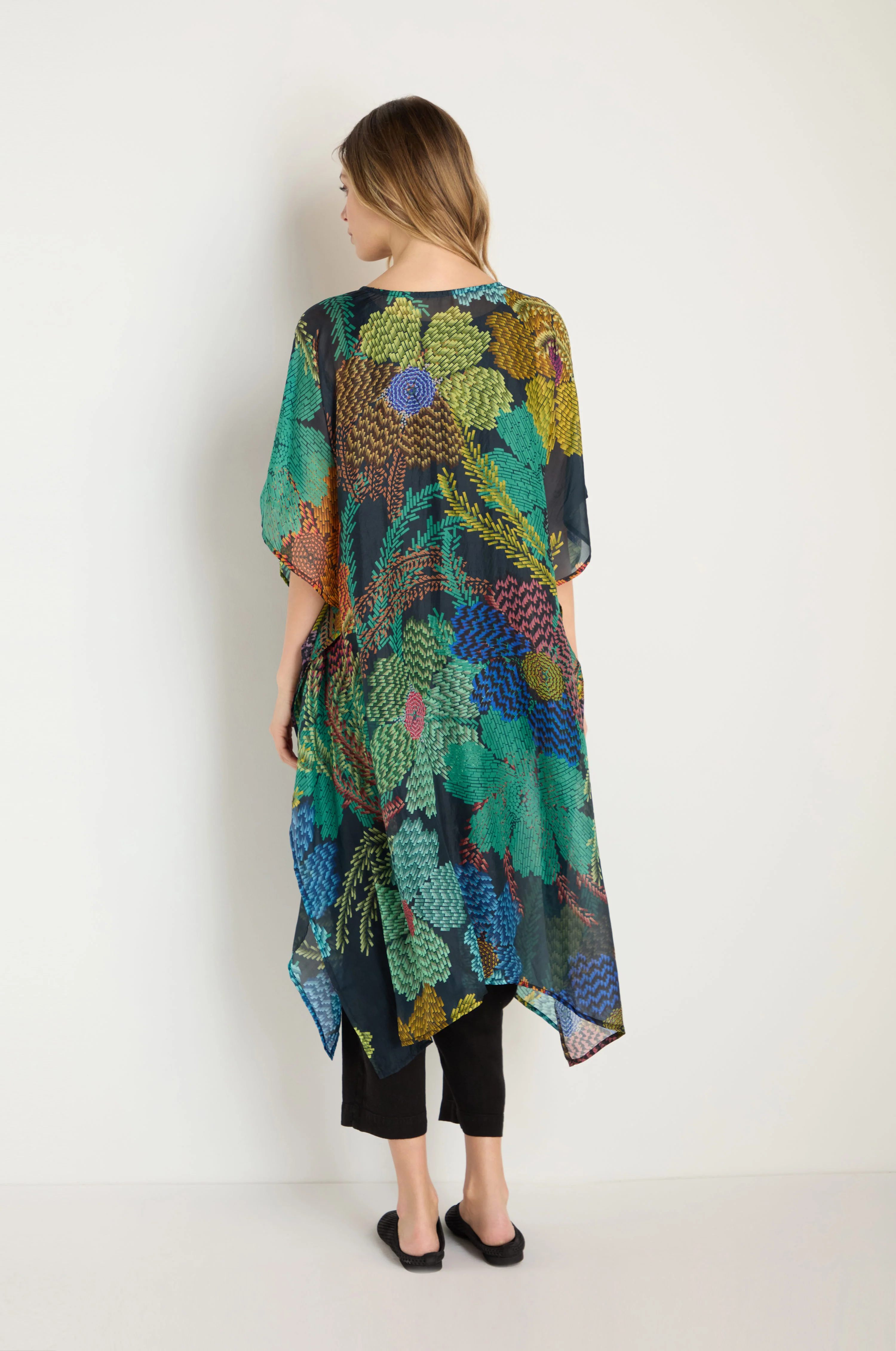 Pixelated Petals Silk V-Neck Kaftan - Image 5