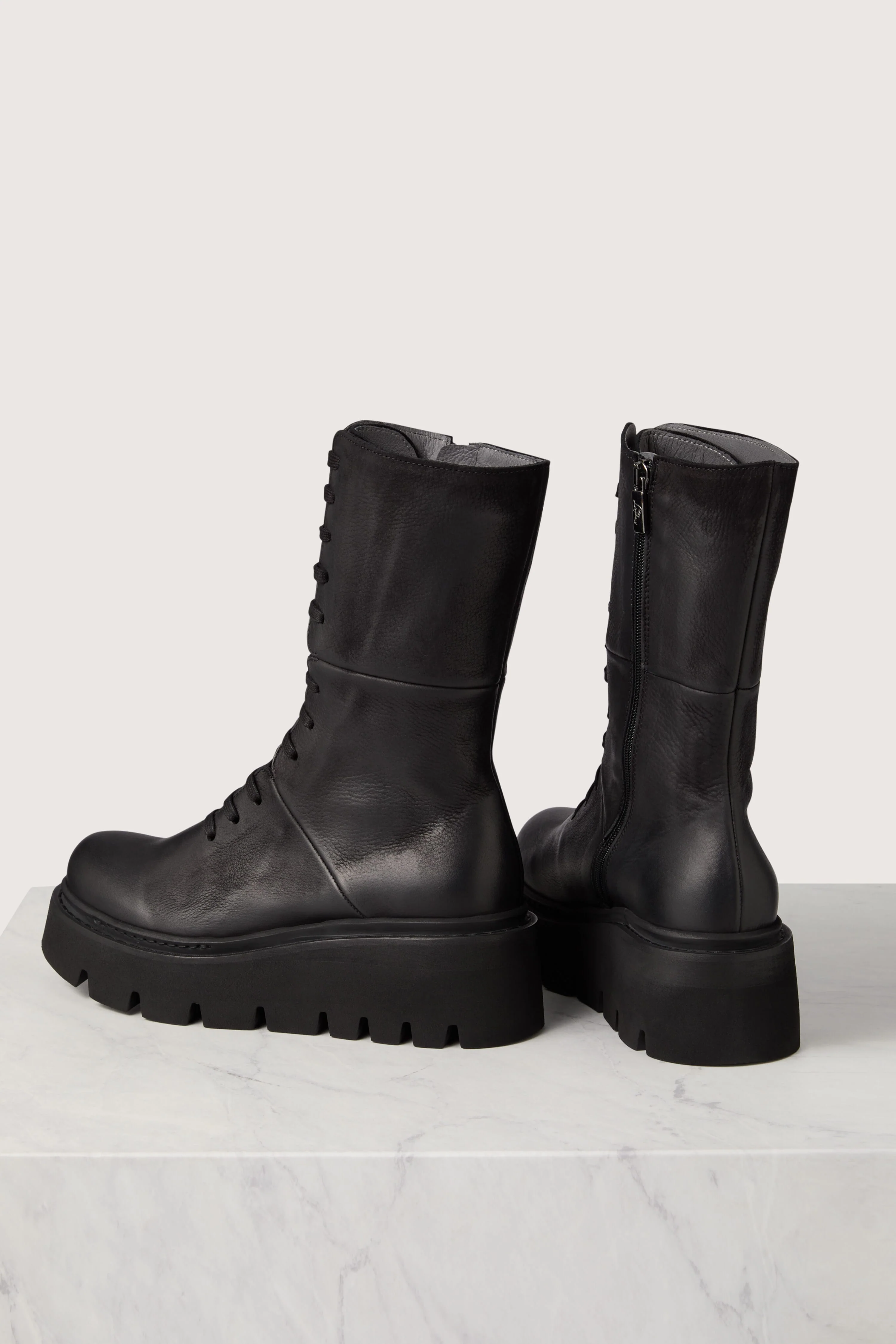 Platform Lace Up Leather Boots - Image 12