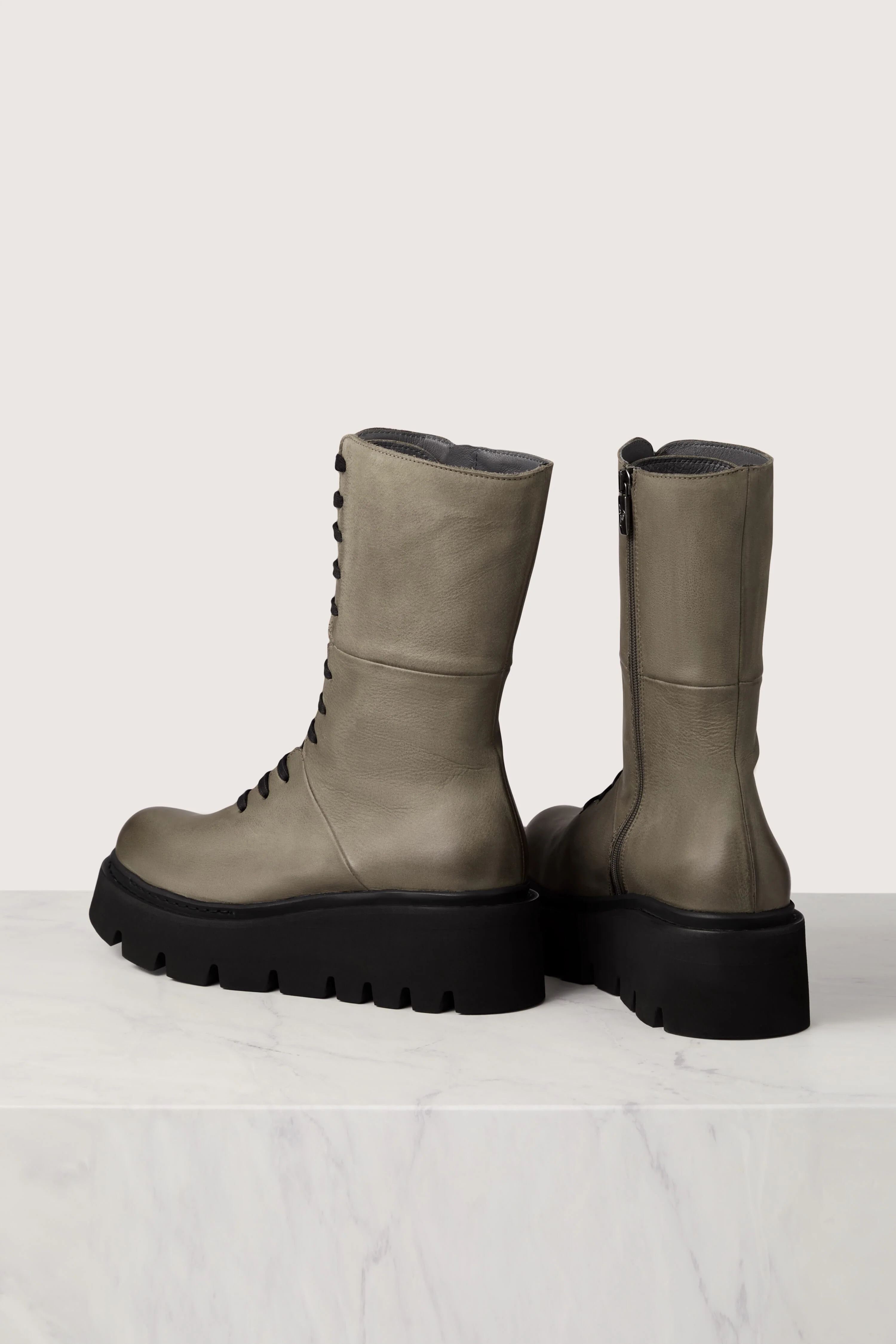 Platform Lace Up Leather Boots - Image 8