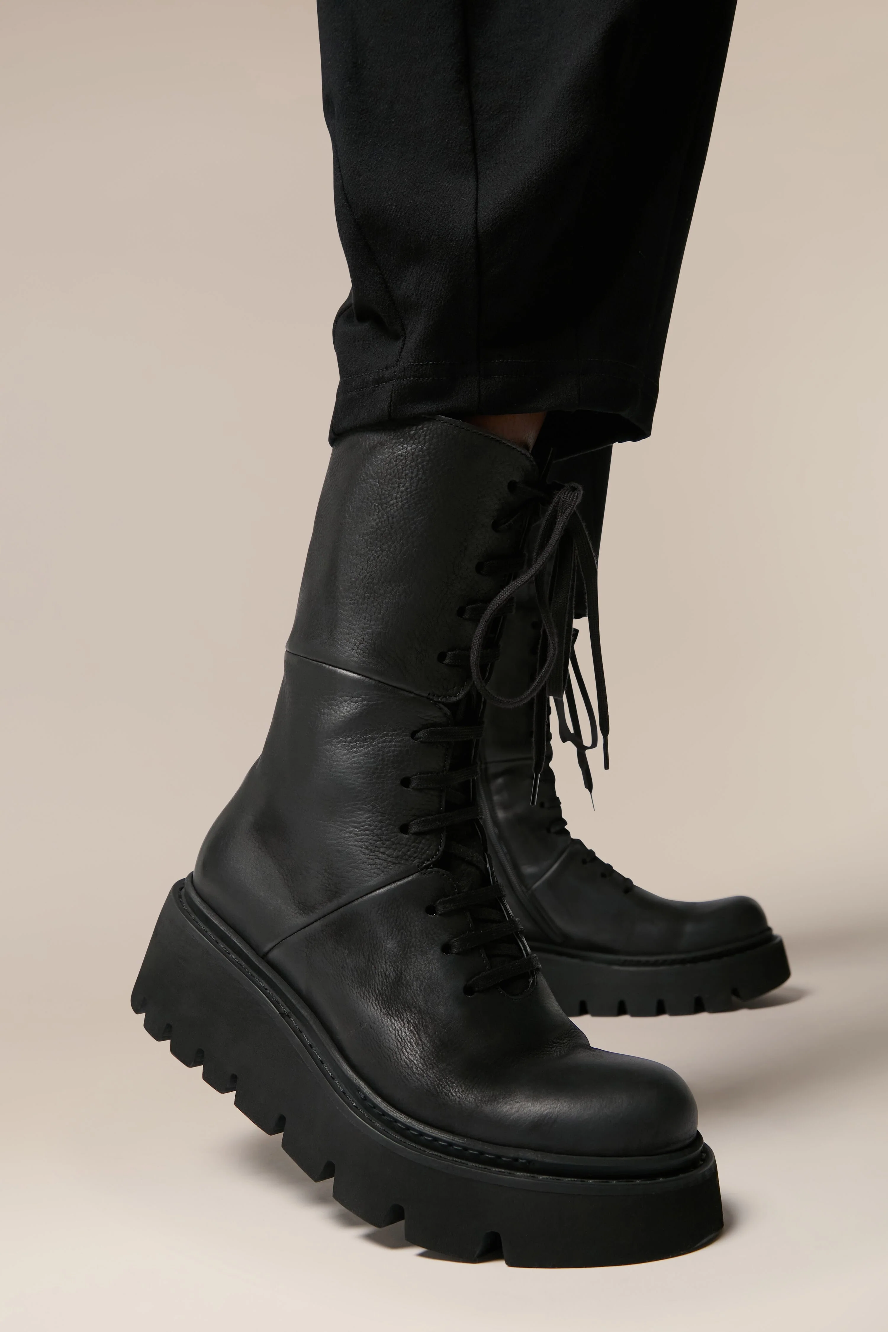 Platform Lace Up Leather Boots - Image 9