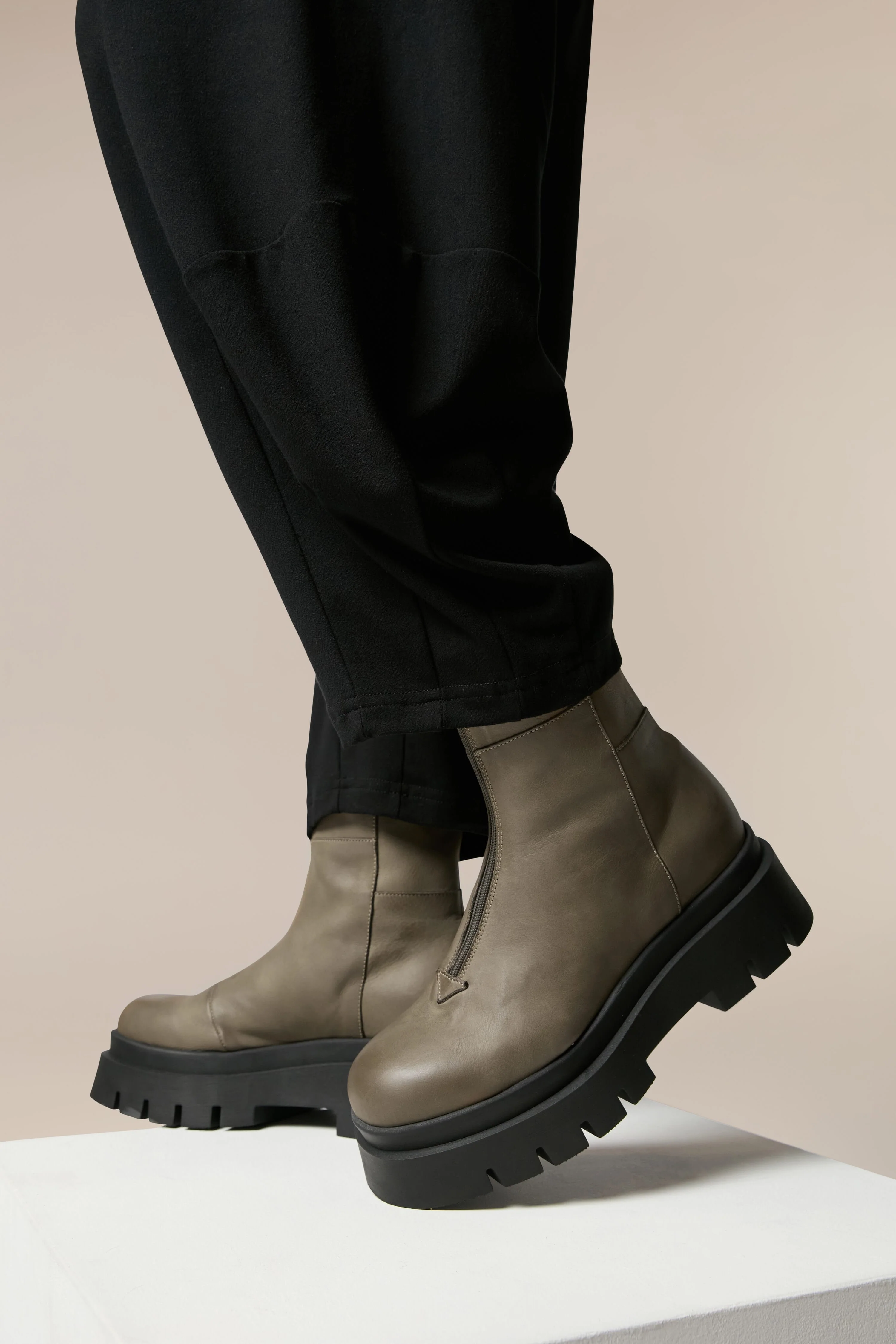 Platform Zip Front Leather Boots - Image 11