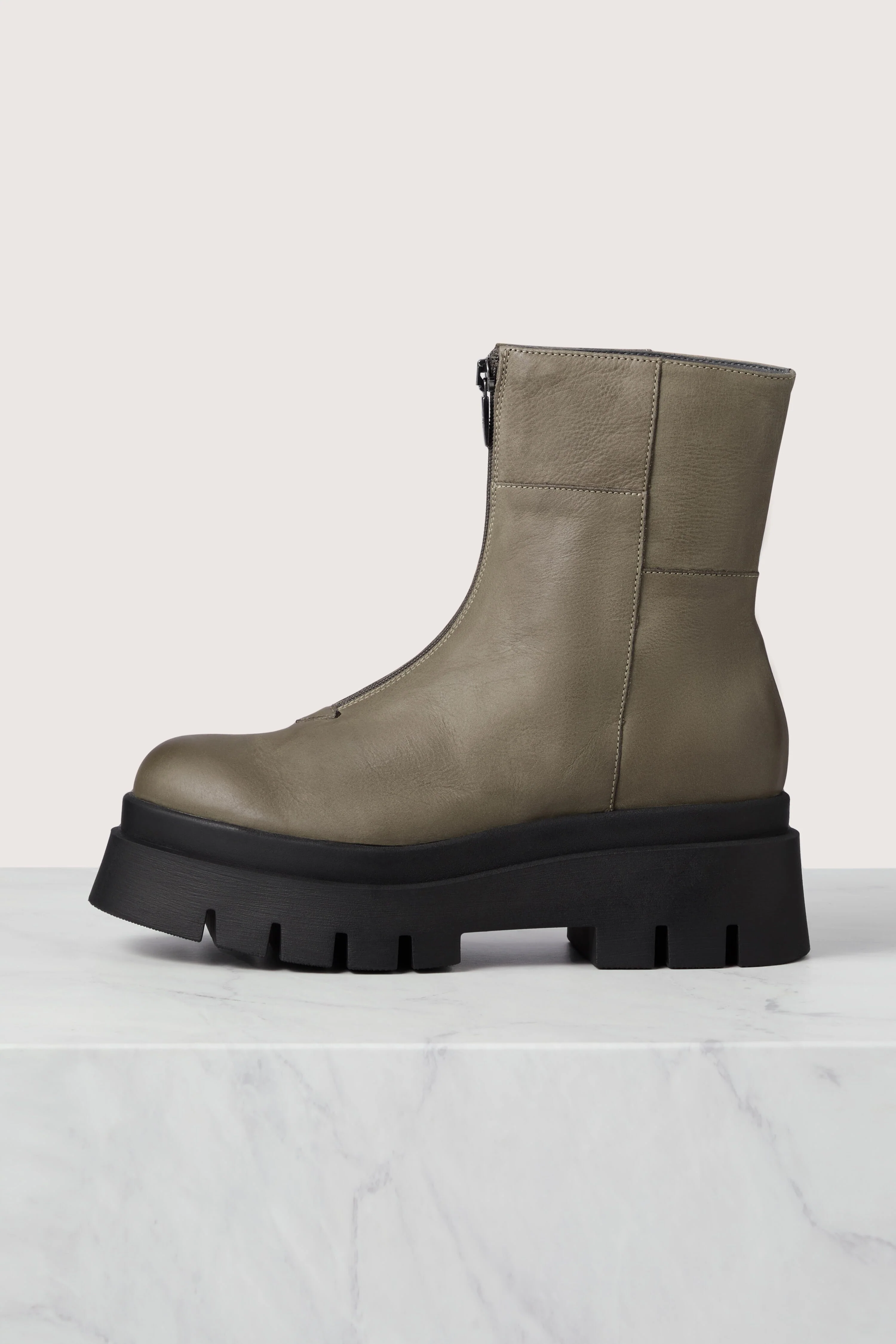 Platform Zip Front Leather Boots - Image 12