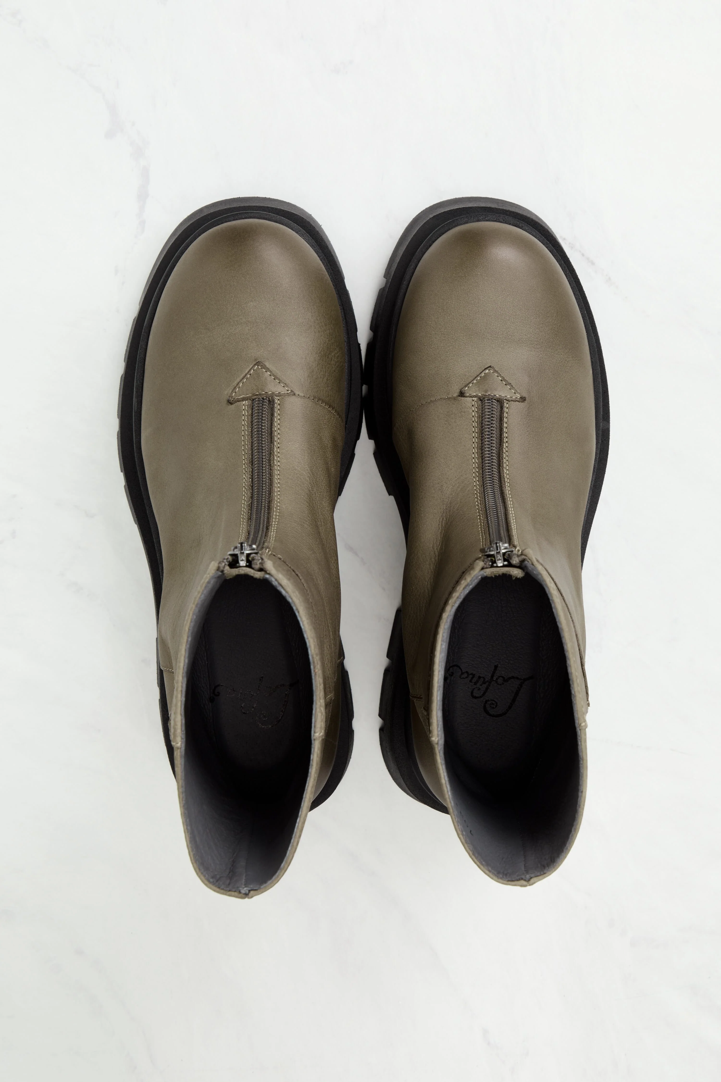 Platform Zip Front Leather Boots - Image 5