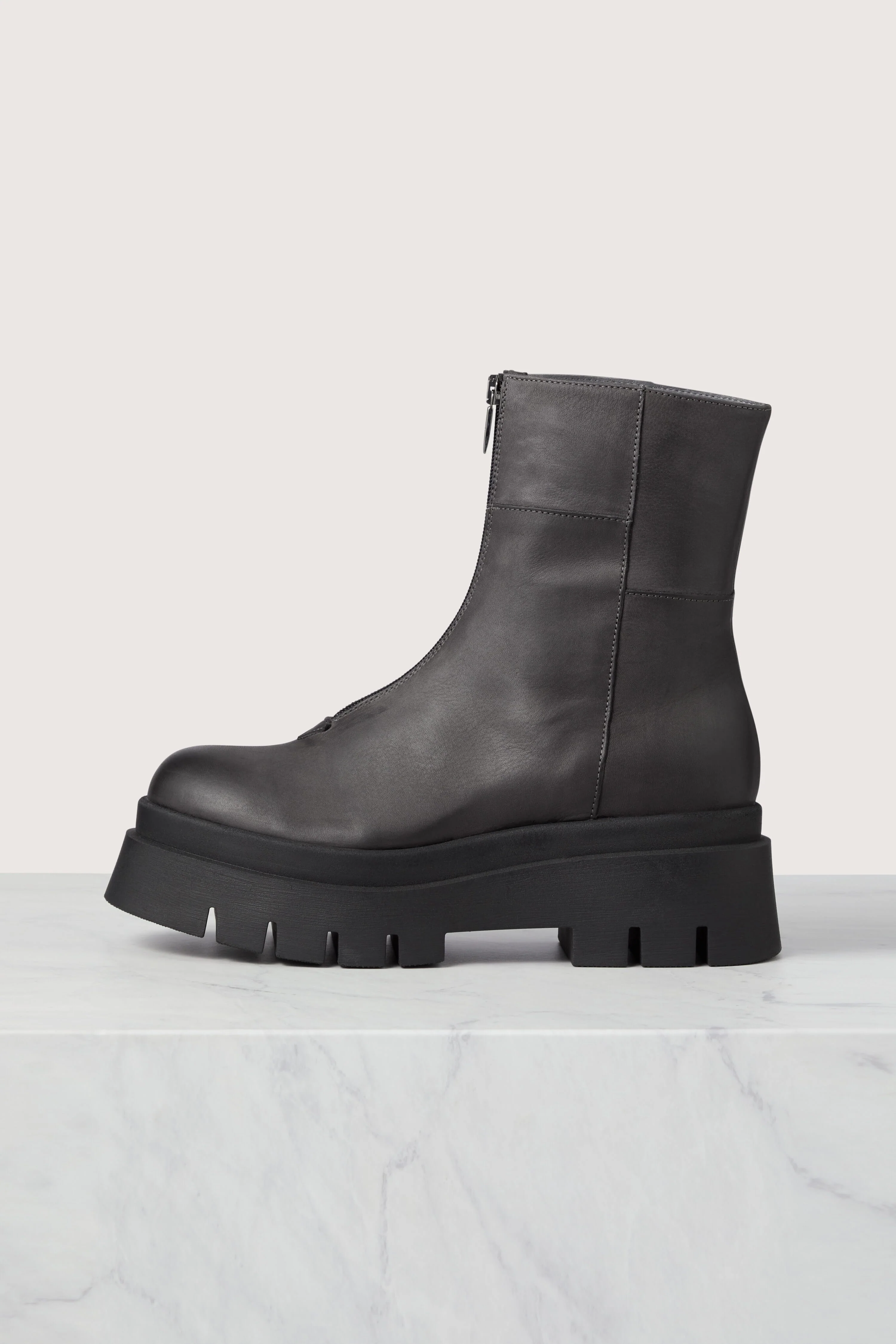 Platform Zip Front Leather Boots - Image 7