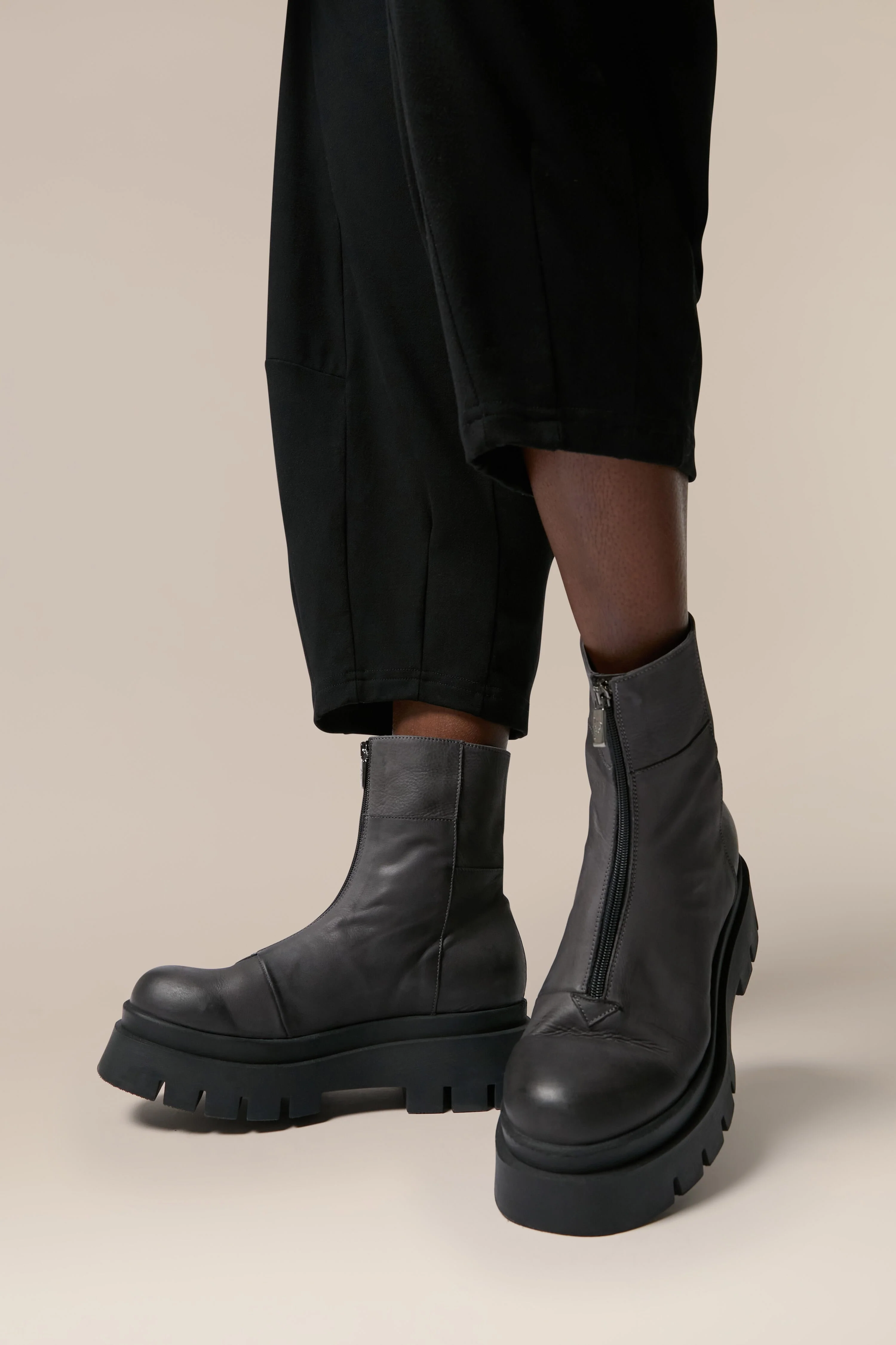 Platform Zip Front Leather Boots - Image 9