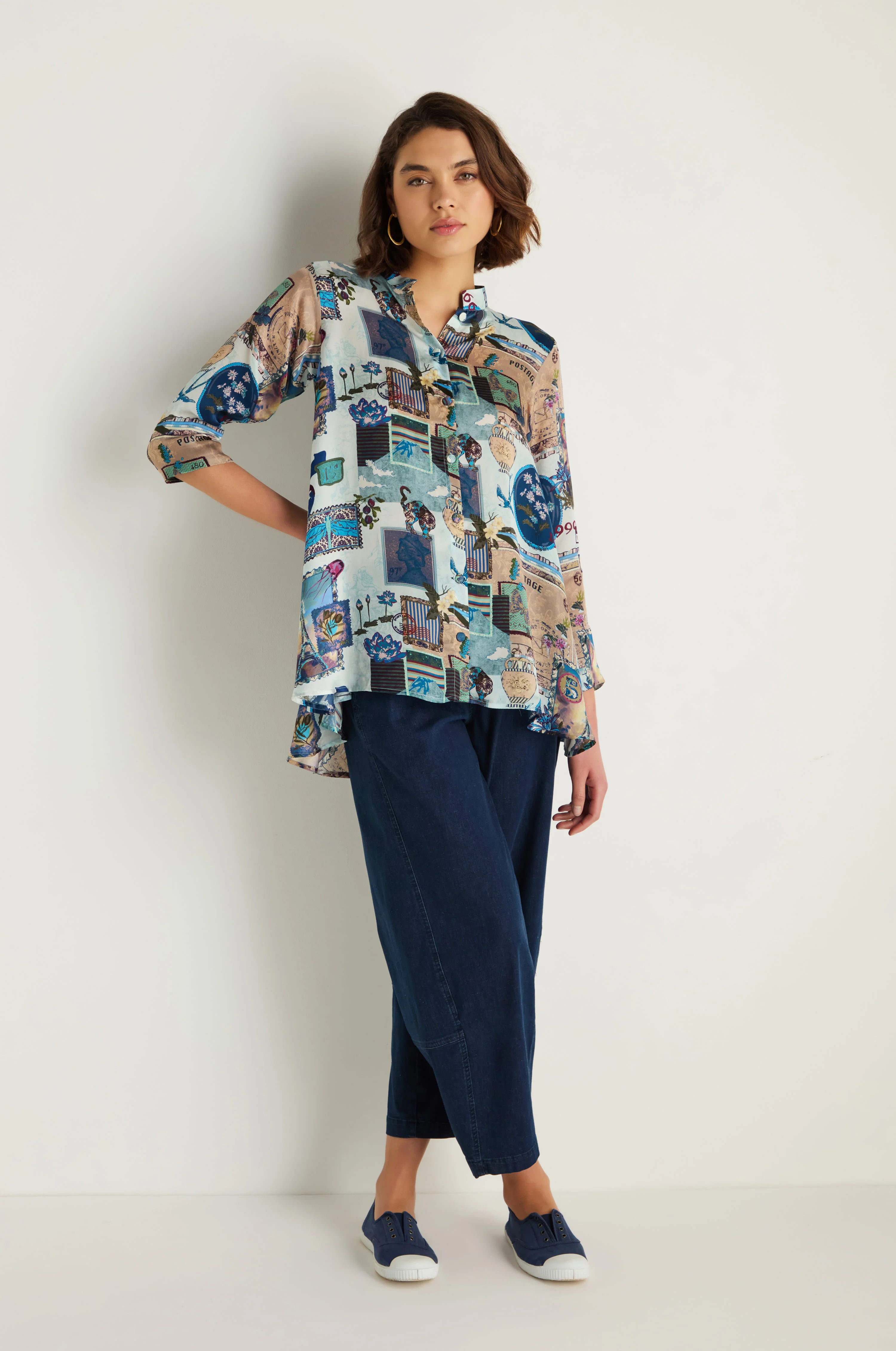 Postcard Print Cupro Shirt - Image 4