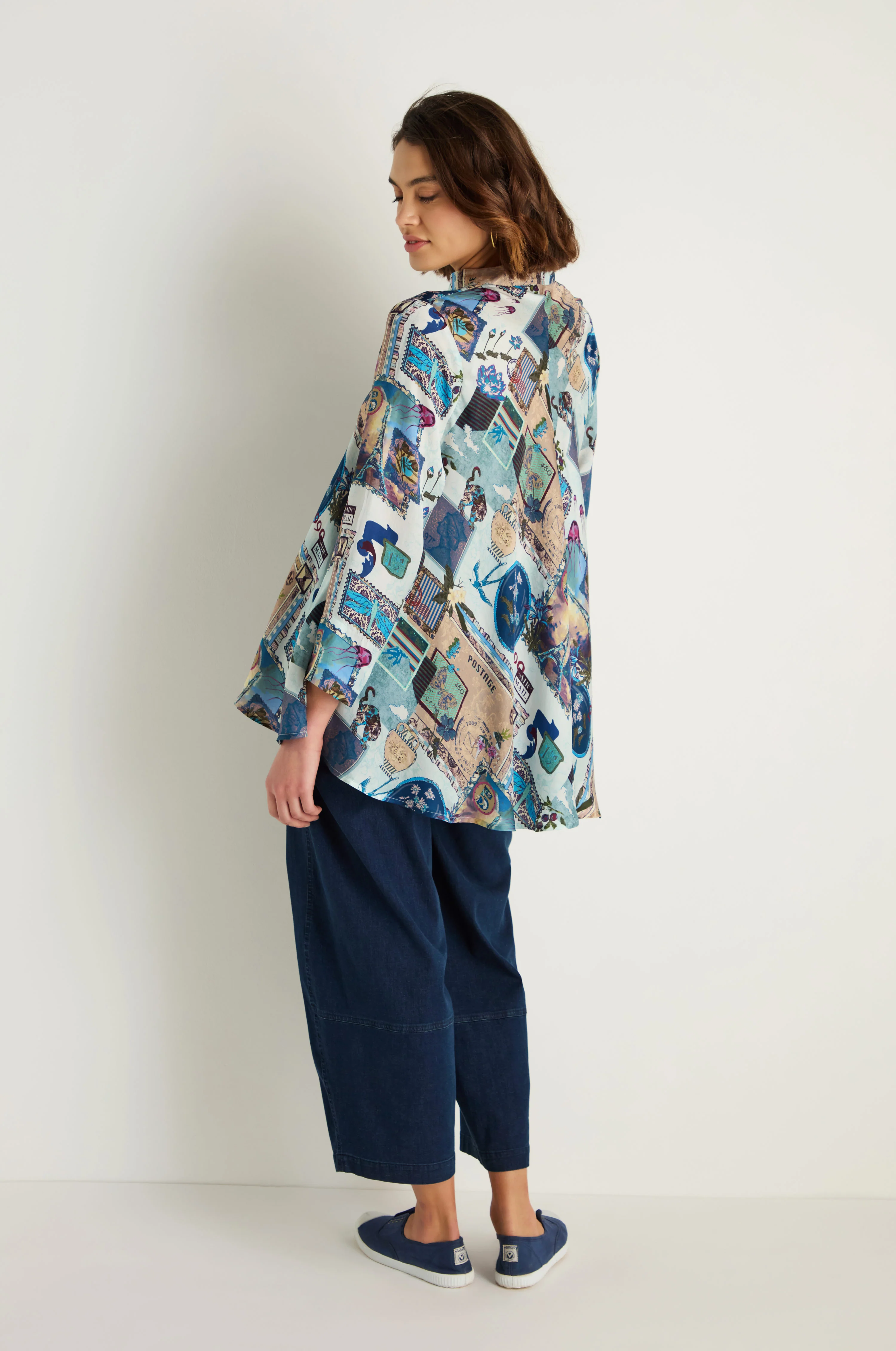 Postcard Print Cupro Shirt - Image 5