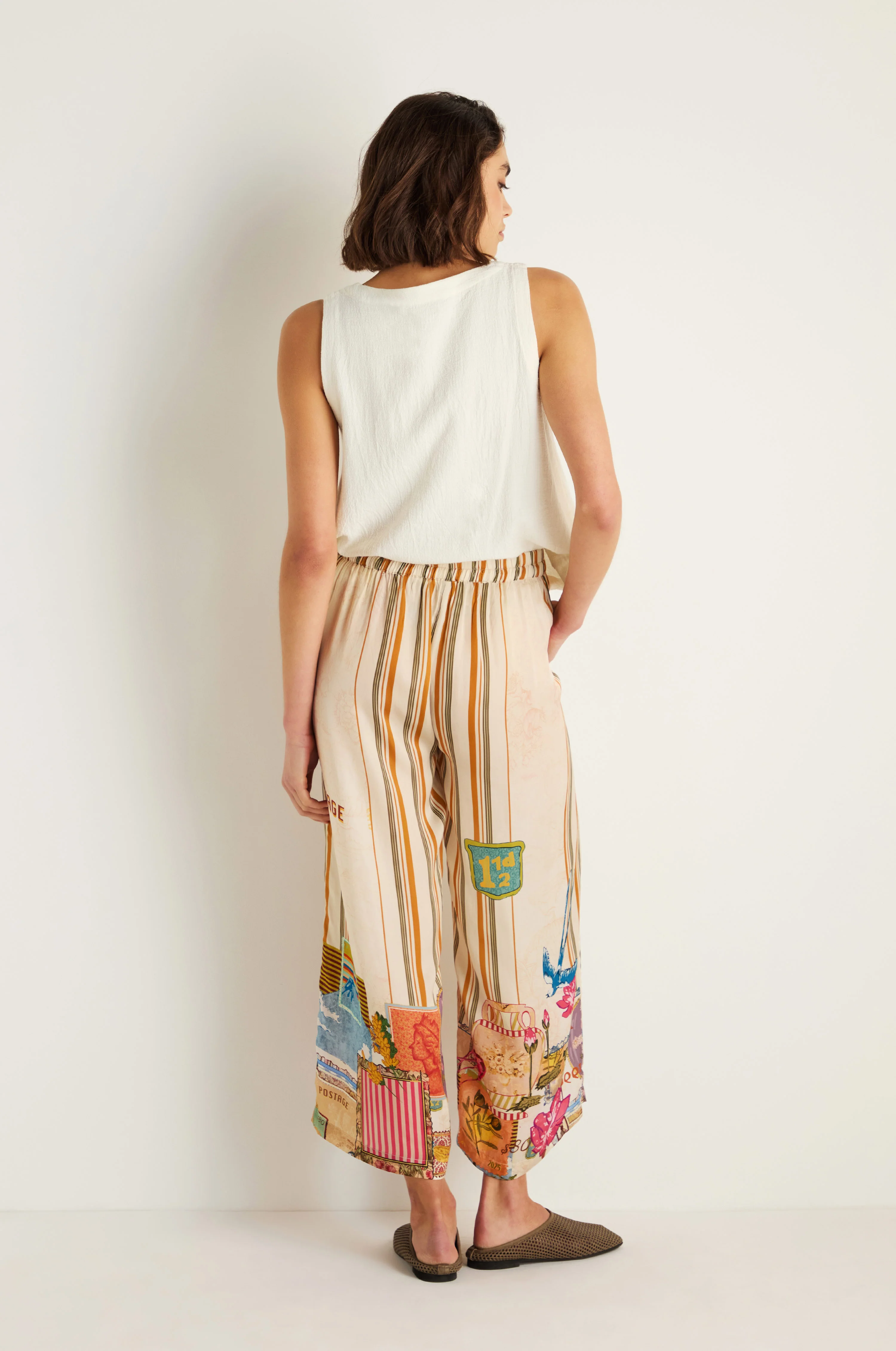 Postcard Print Stripe Trousers - Image 4