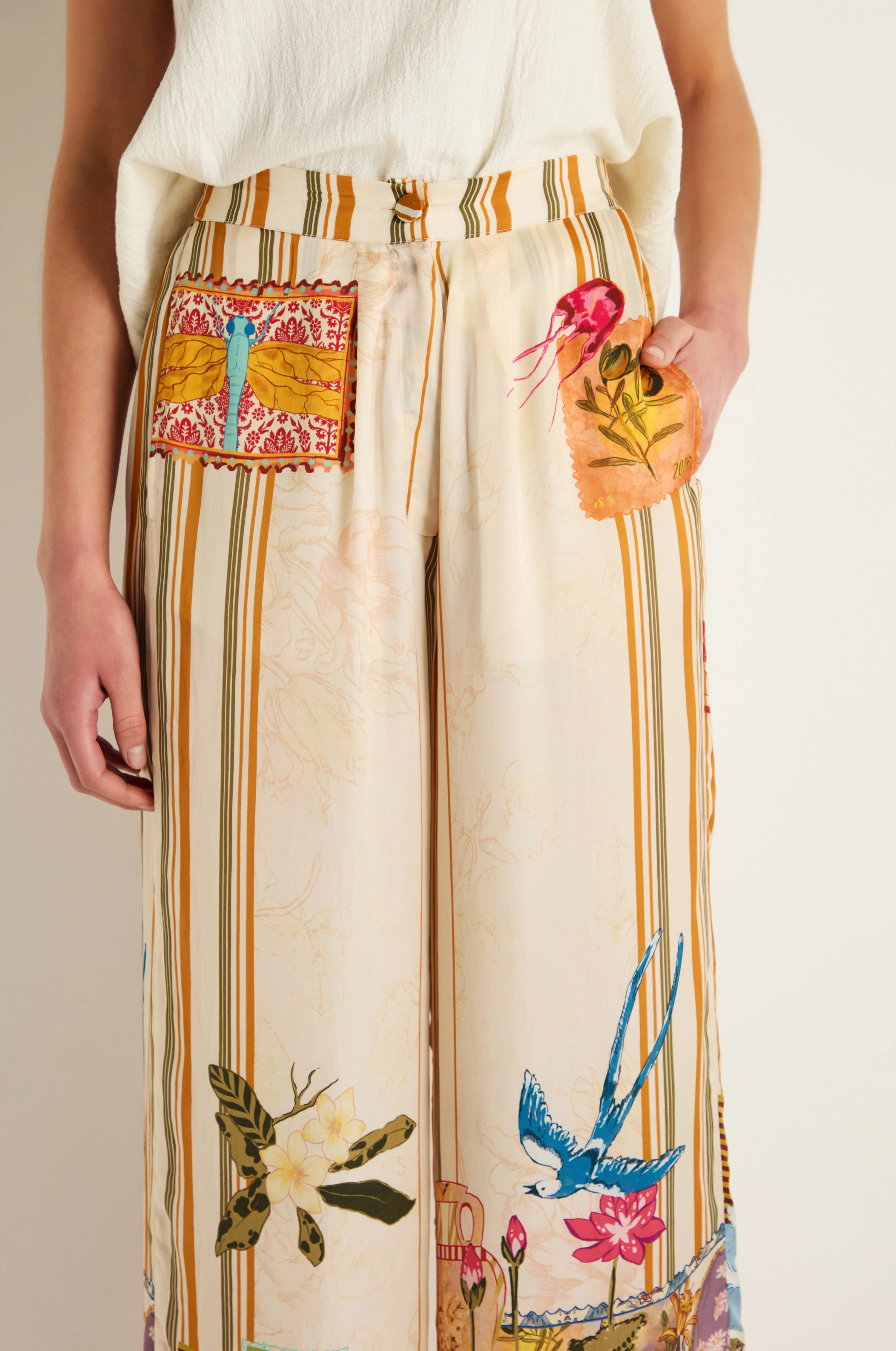 Postcard Print Stripe Trousers - Image 5