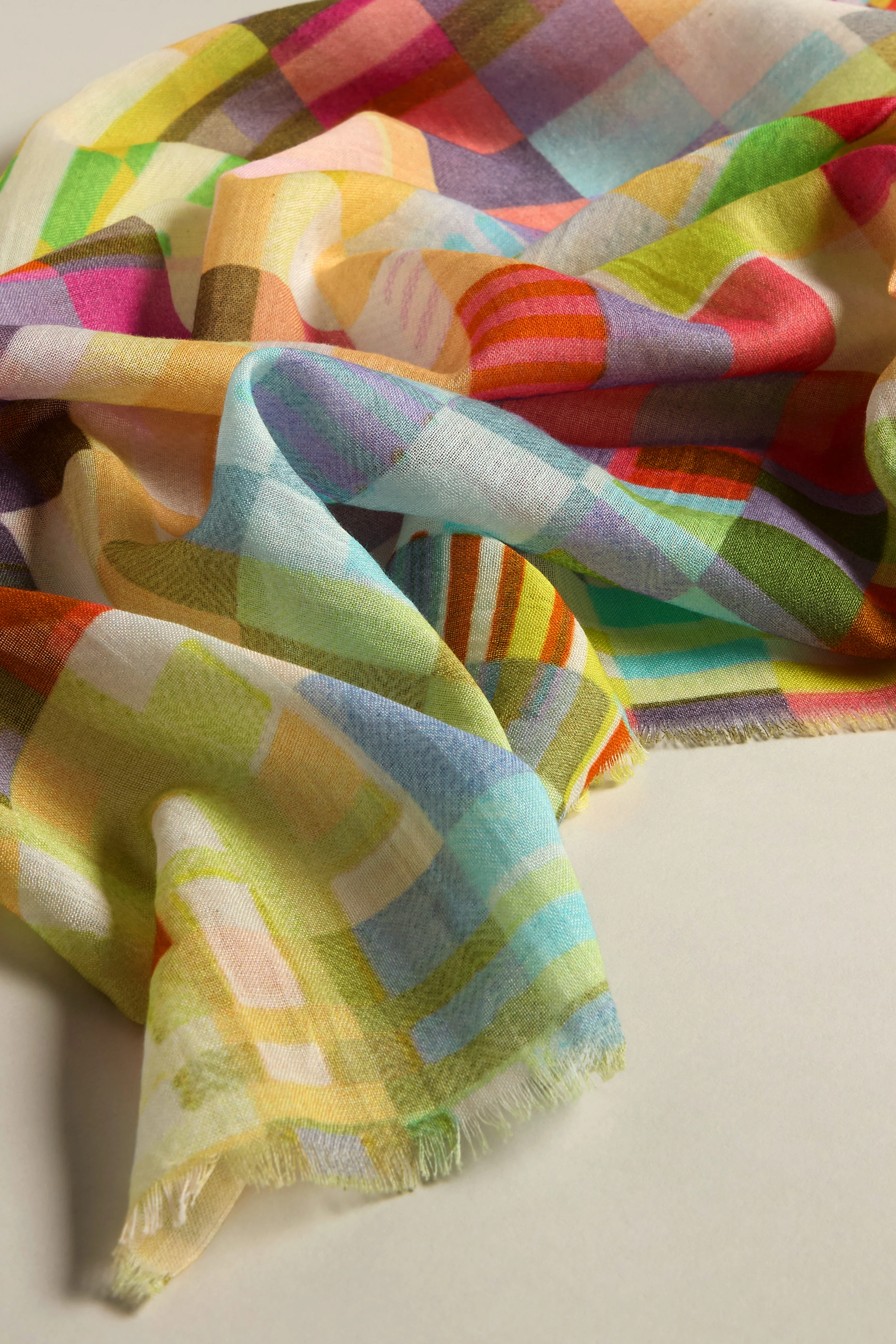 Rainbow Checkerboard Cotton Modal Scarf - Image 3