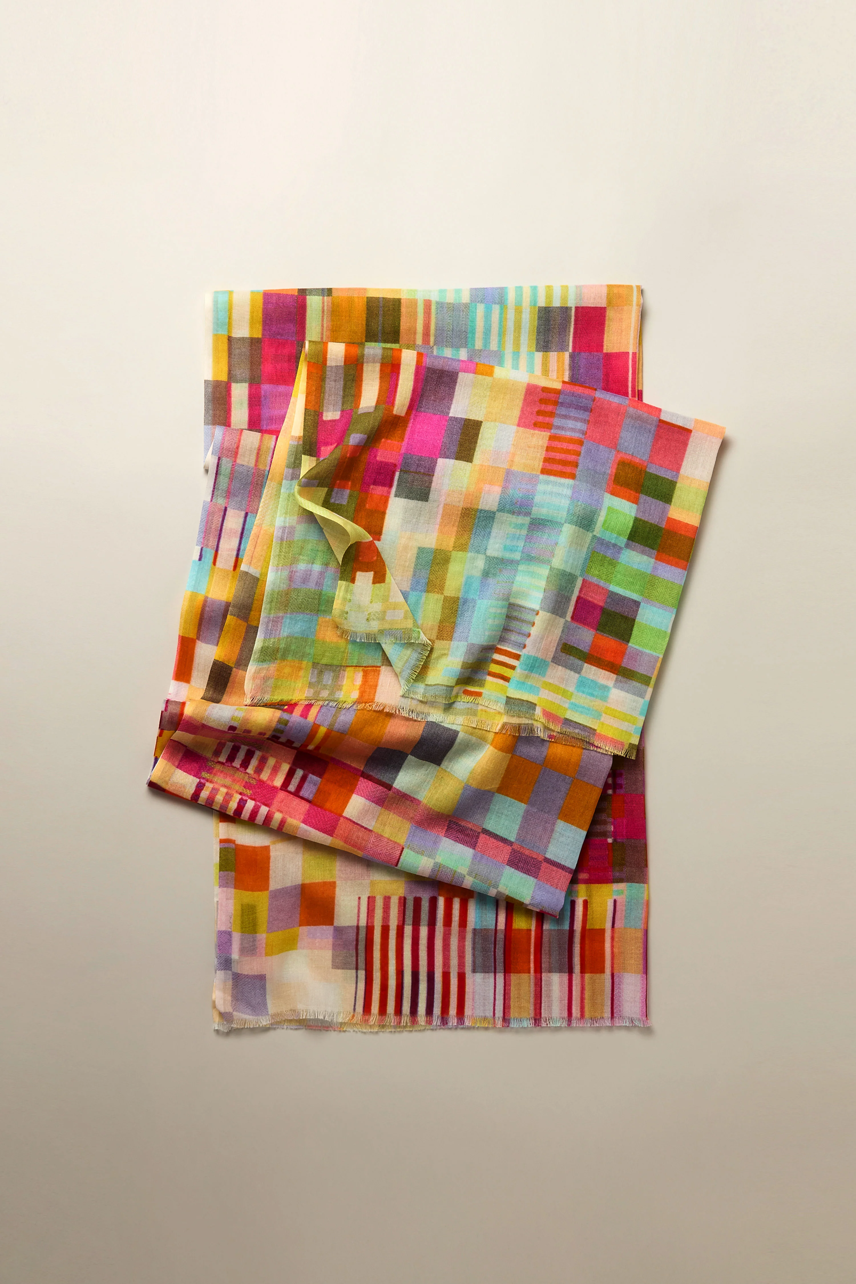 Rainbow Checkerboard Cotton Modal Scarf - Image 4