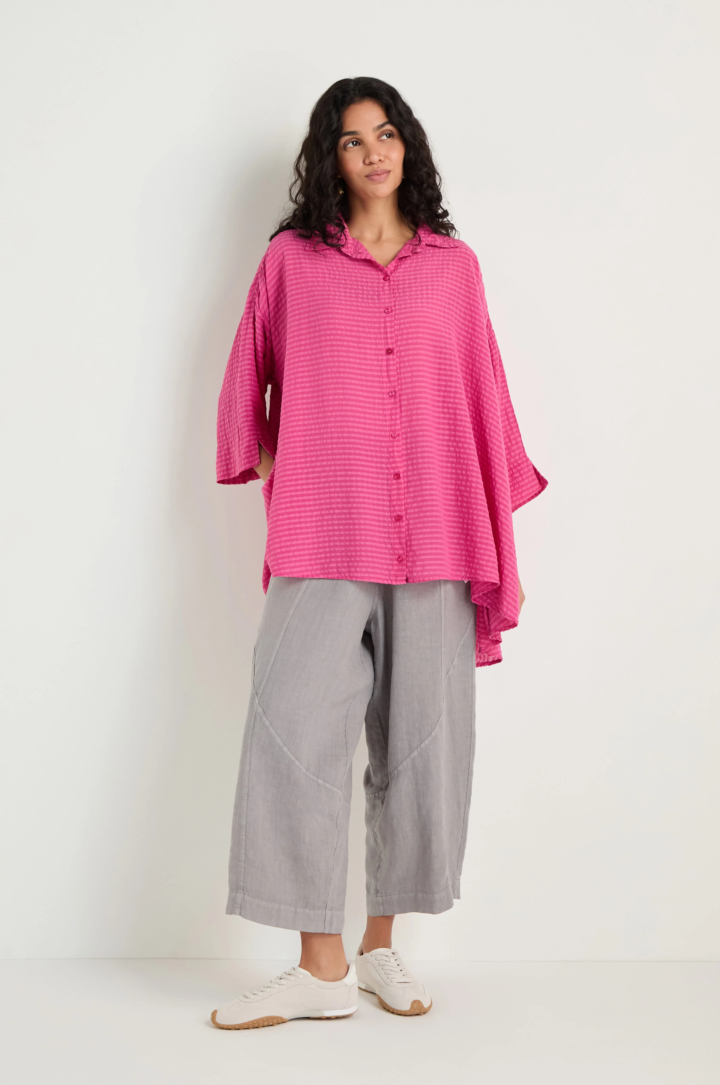 Seersucker Silk Blend Flared Shirt - Image 3