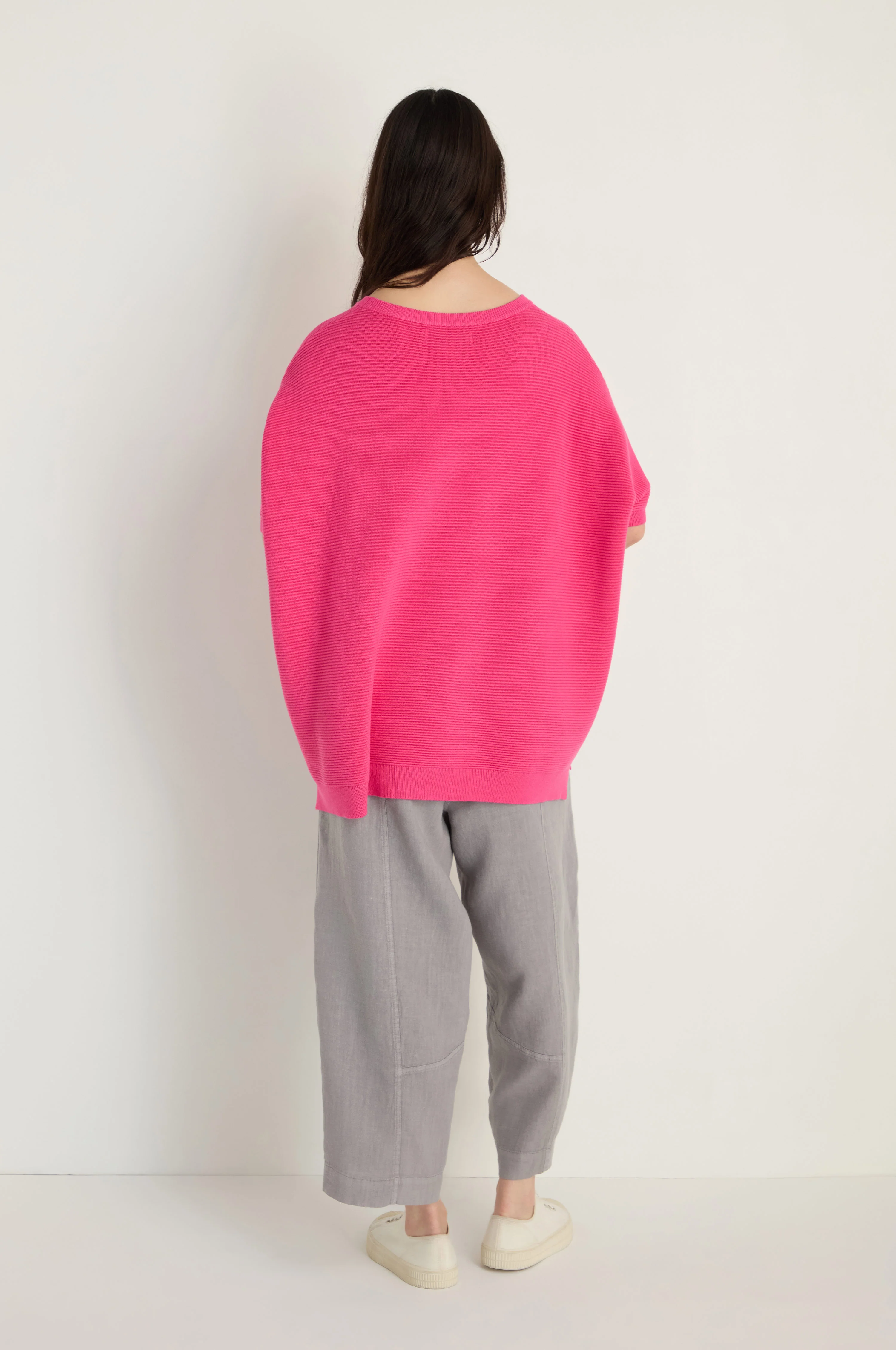 Short Sleeve Hot Pink Ribbed Jumper - Image 4