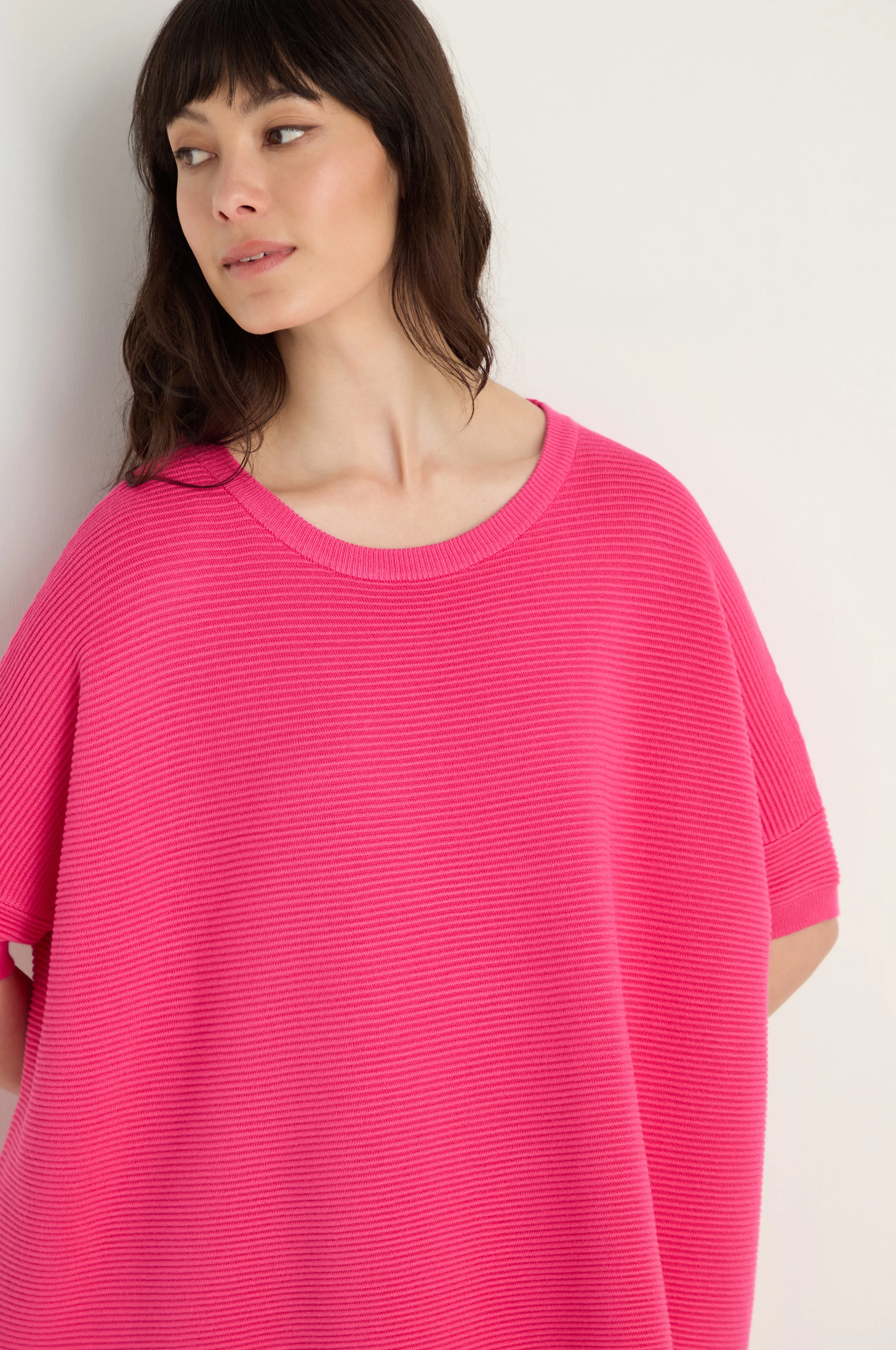 Short Sleeve Hot Pink Ribbed Jumper - Image 5