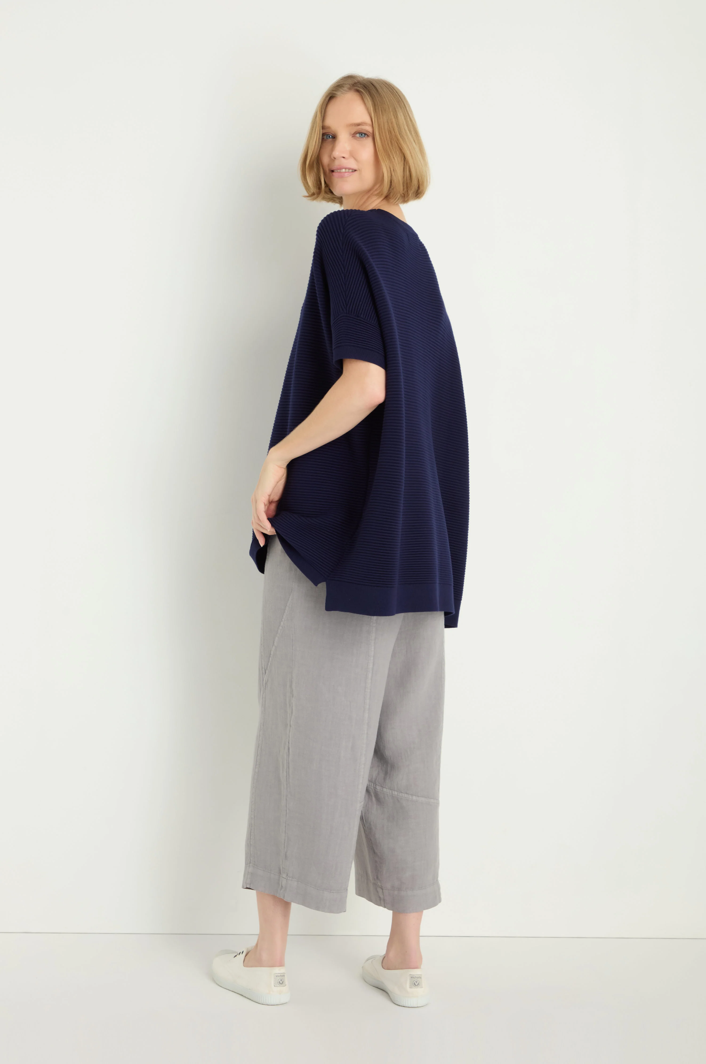 Short Sleeve Navy Ribbed Jumper - Image 4