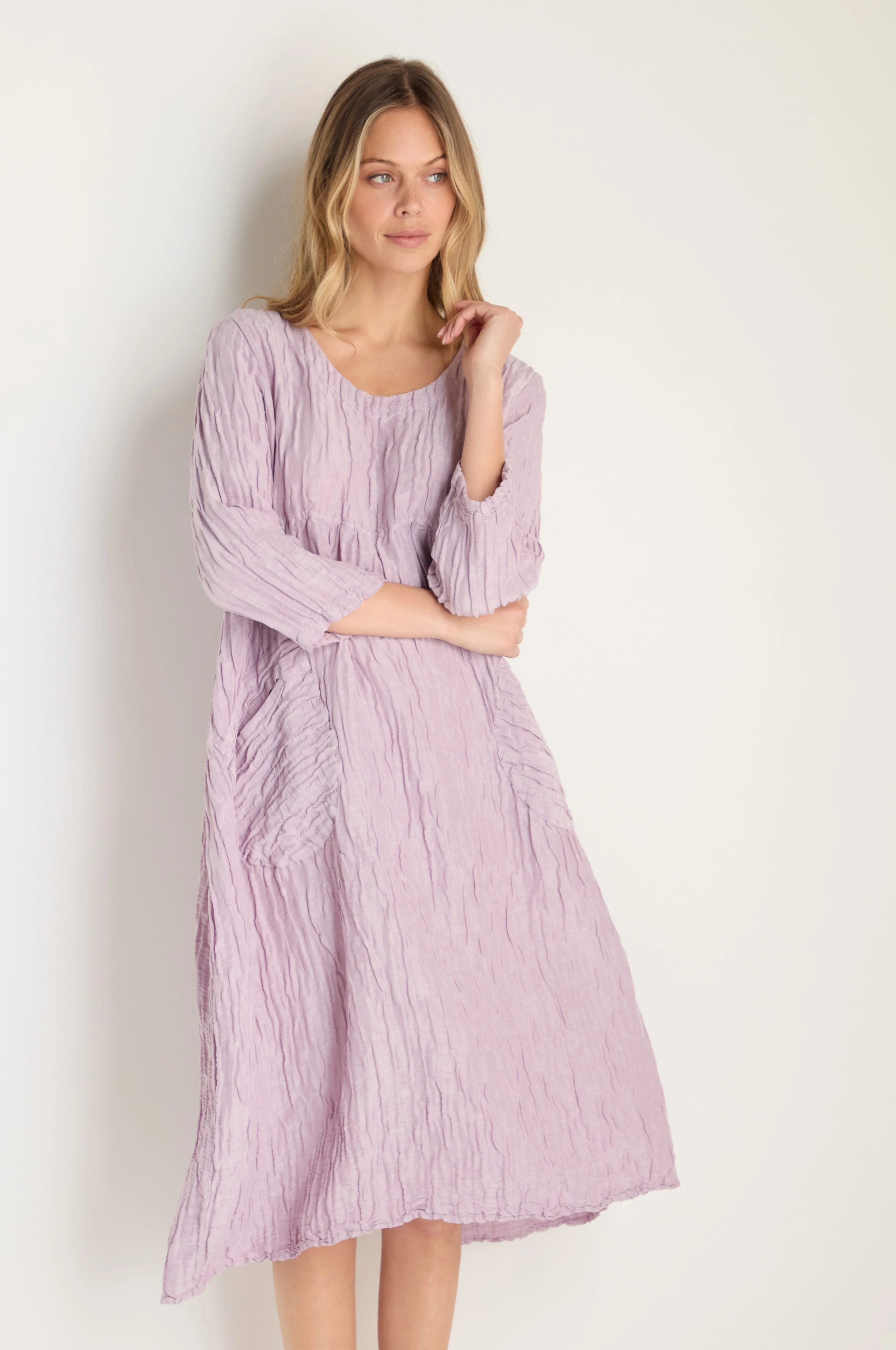 Silk Linen Lilac Patch Pocket Dress - Image 3