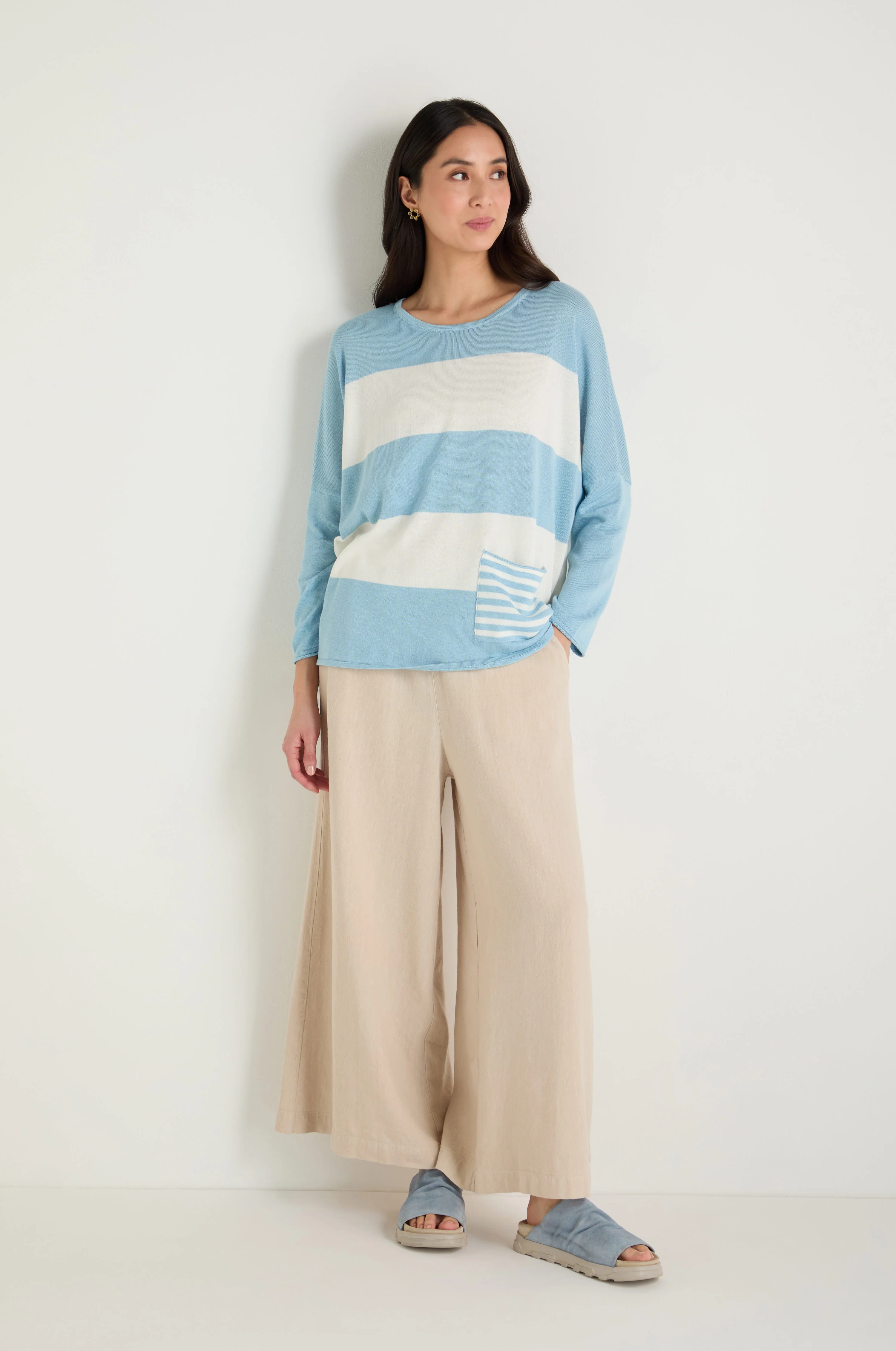 Sky Blue Stripe Pocket Knit Top - Image 3