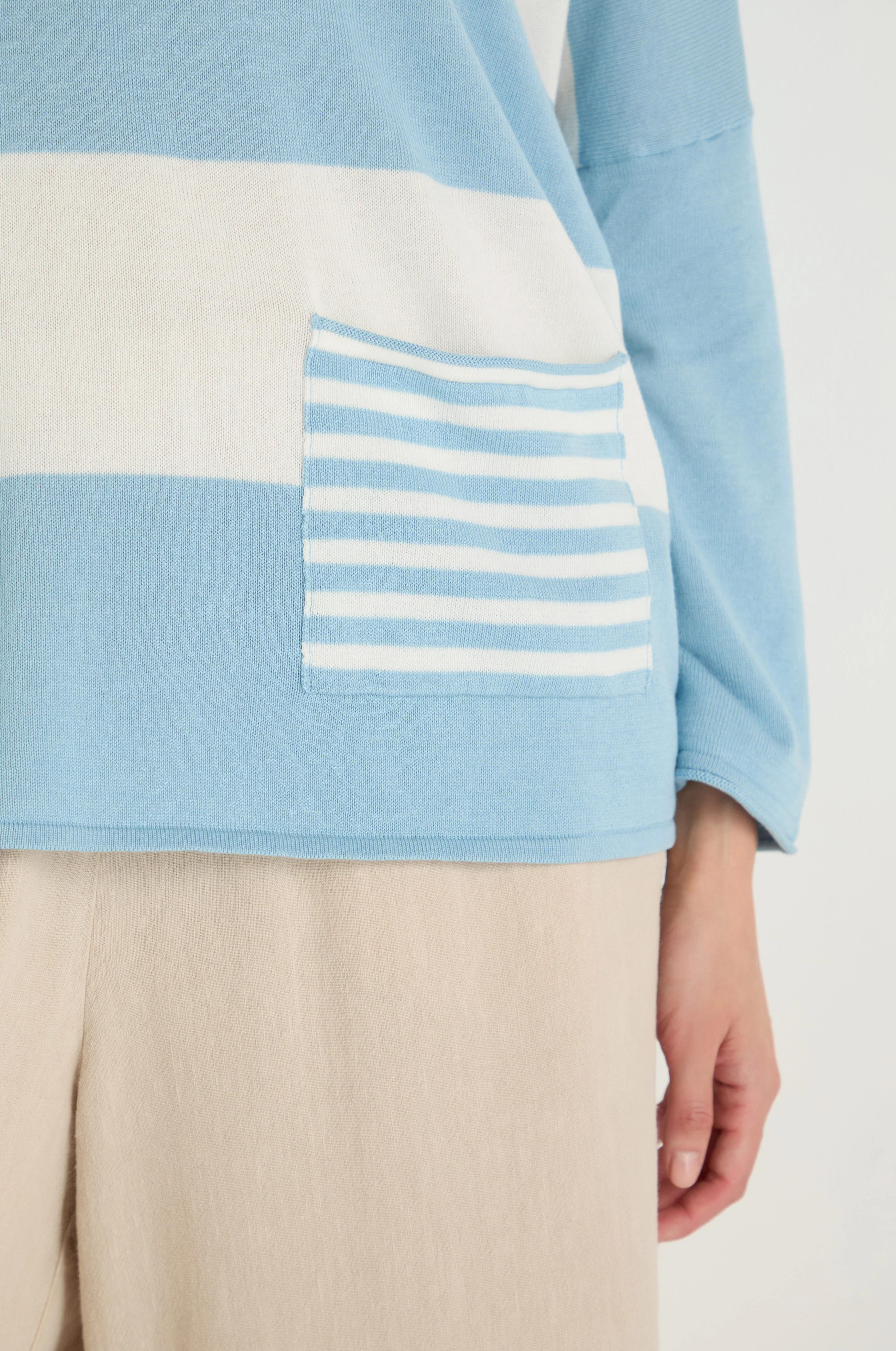 Sky Blue Stripe Pocket Knit Top - Image 5
